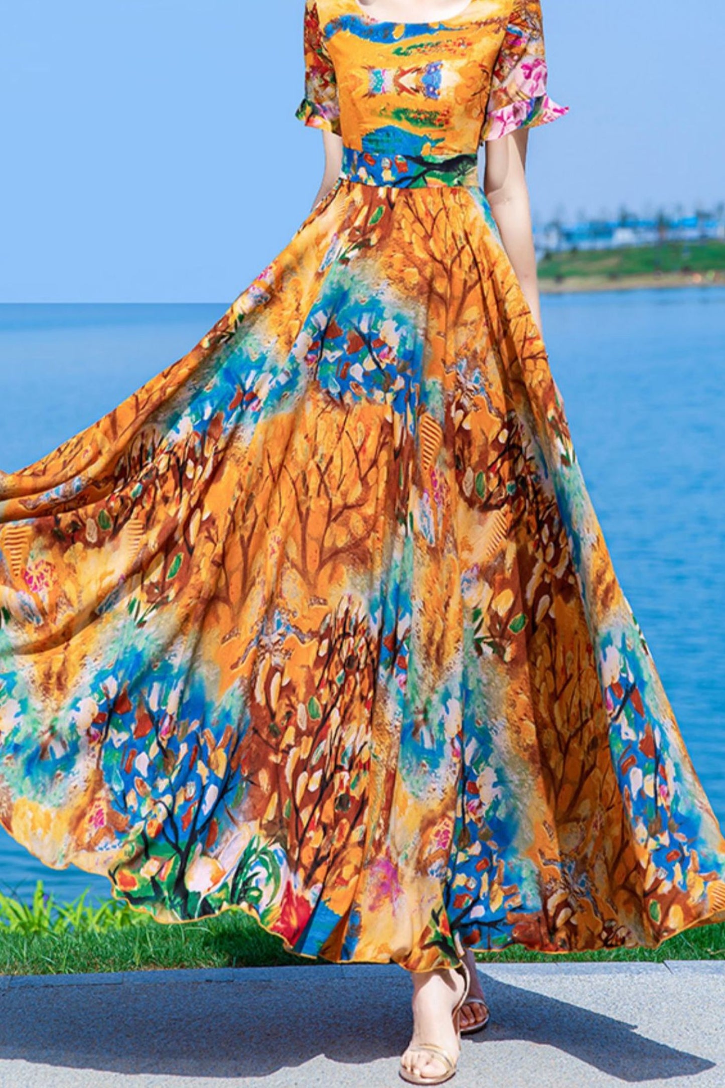 summer new chiffon floral dress C4021