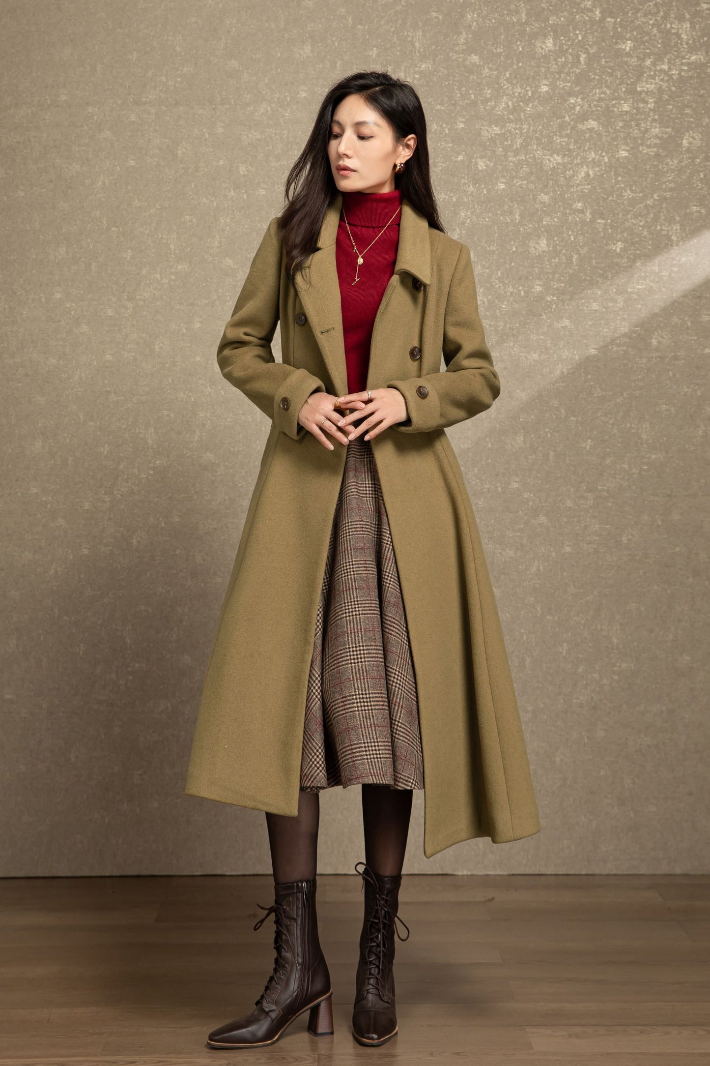 Double breasted long winter wool coat C4494