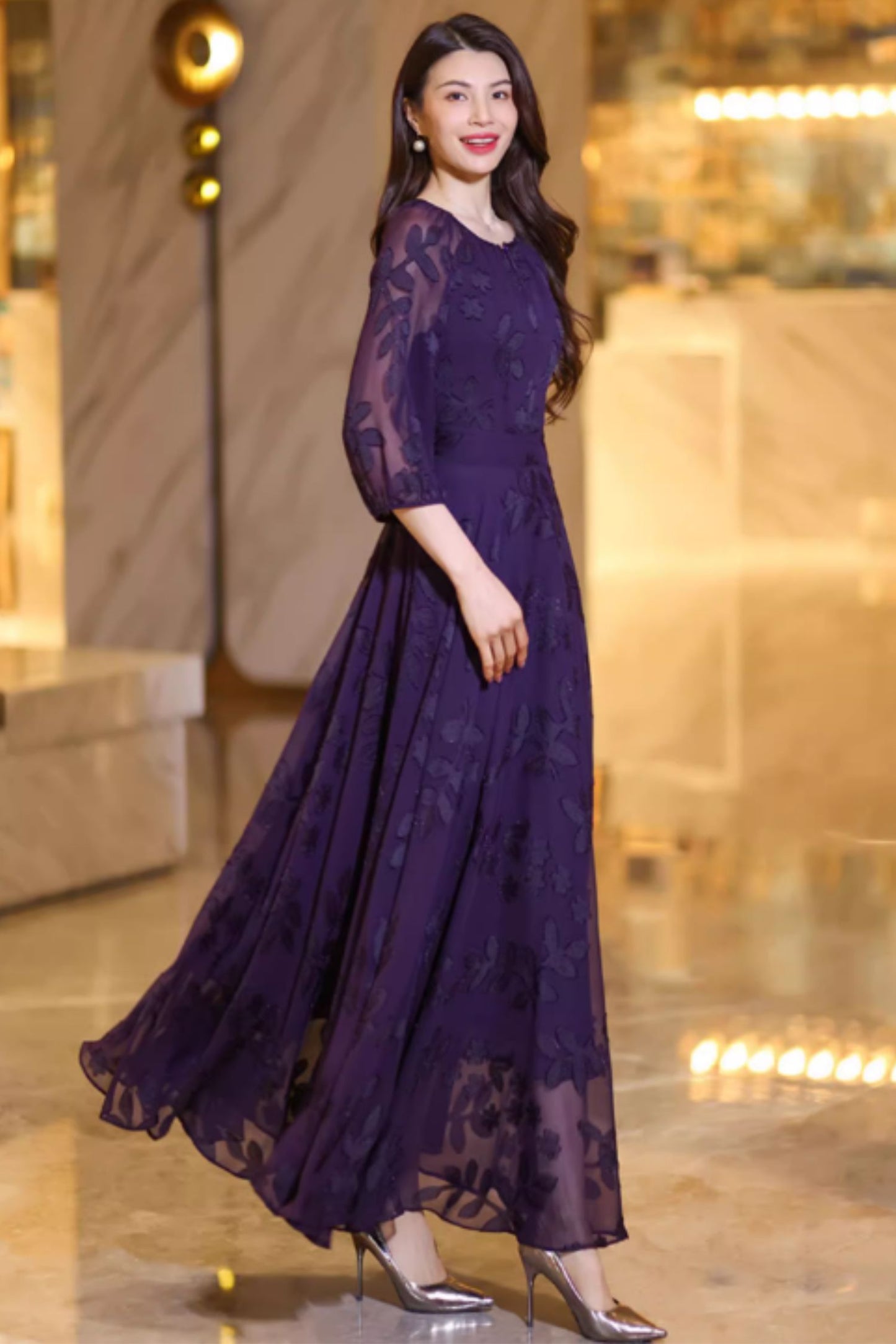 Prom purple long bridesmaid dress C4920