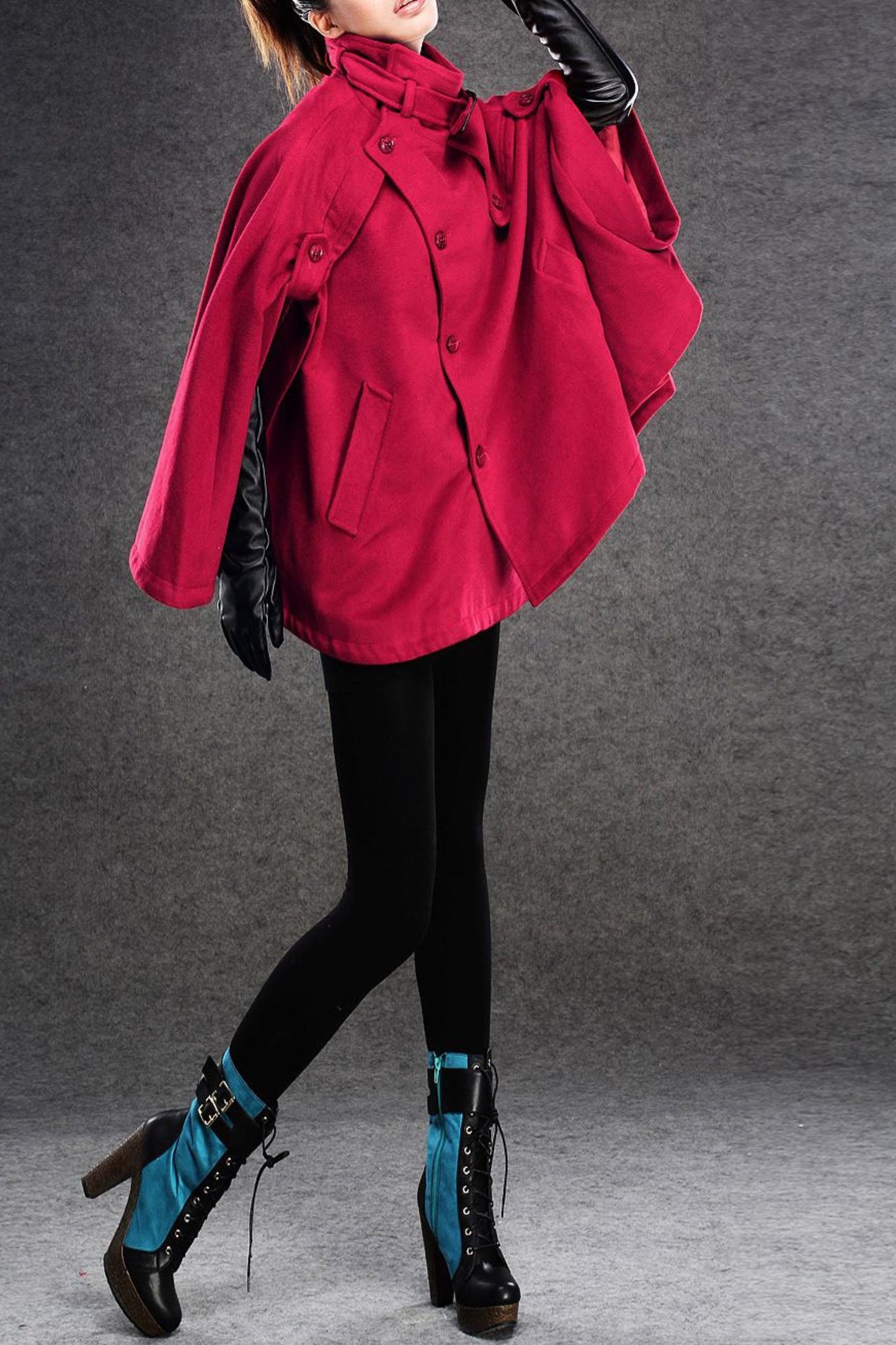 womens winter red wool cape C135