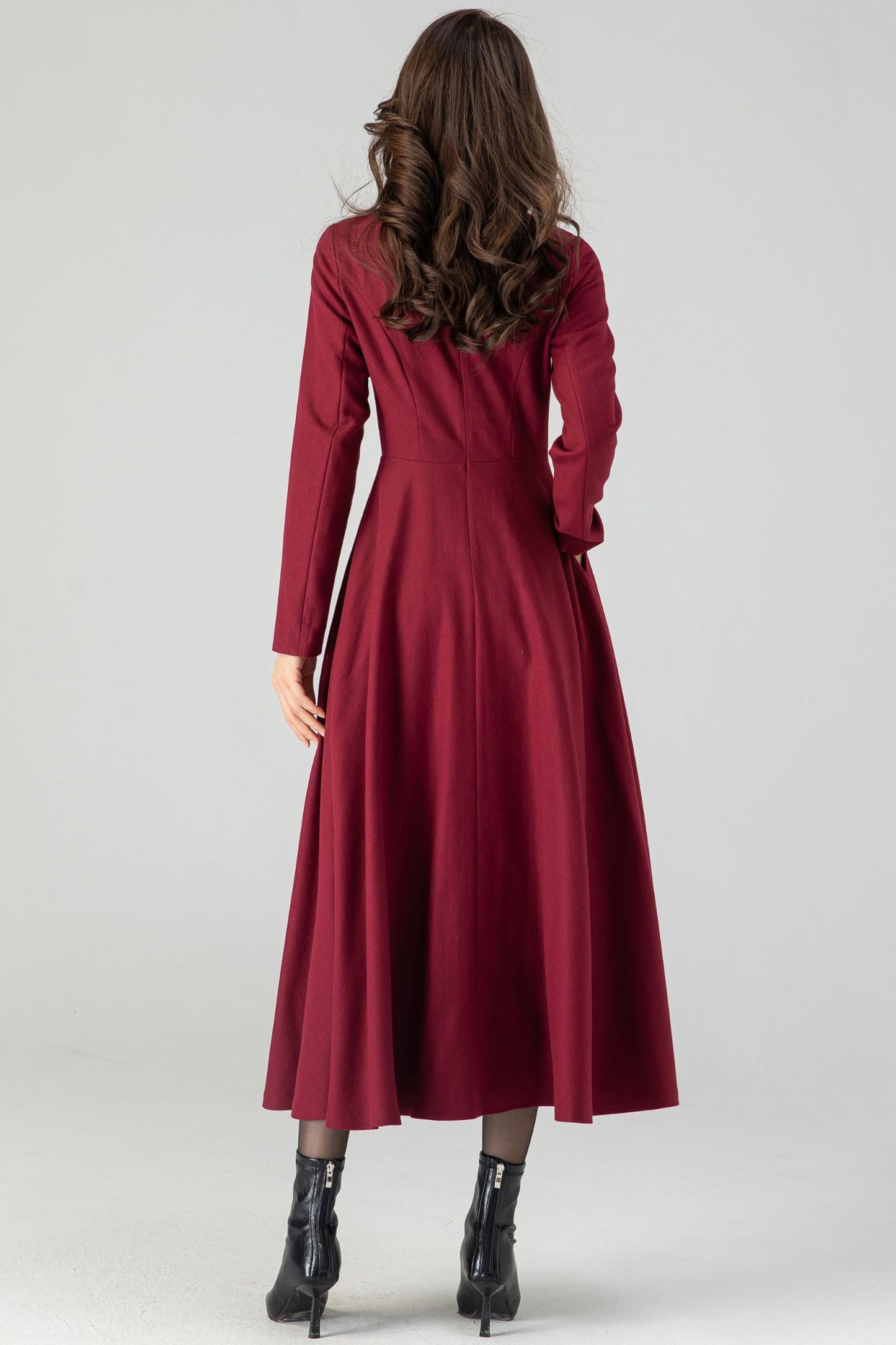 Burgundy Wool Fit and Flare Dress C3610 -Size XS US0 #CK2301028