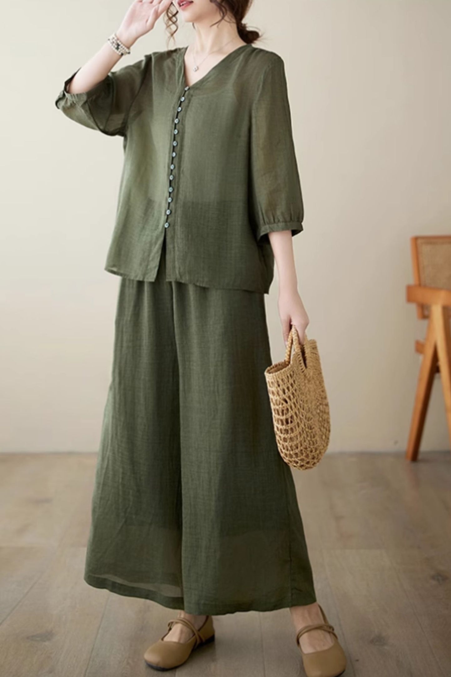 Loose fitting linen top and pant C4435