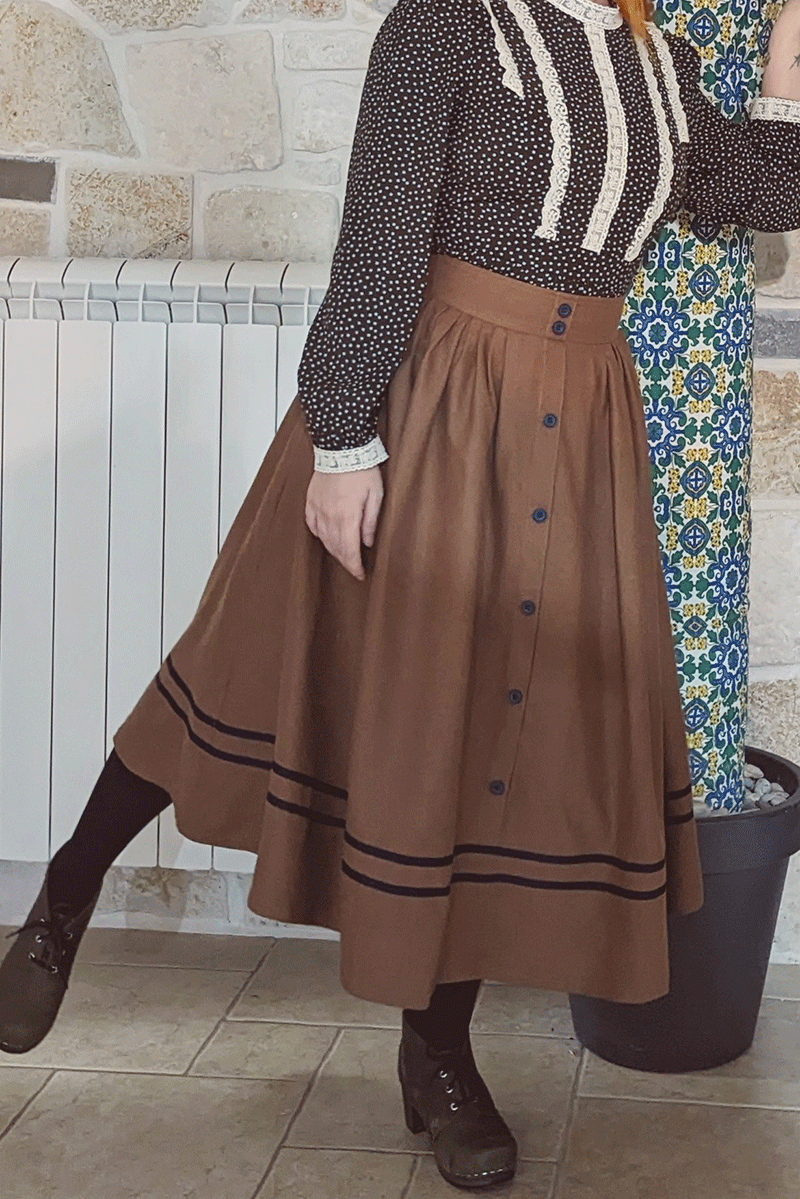 Button Wool Skirt, Brown Skirt Women C3776
