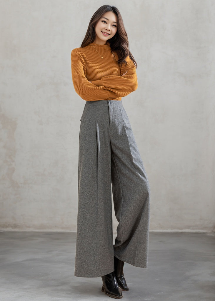 Wide Leg Wool Pants Women Wool Palazzo Pants C4460