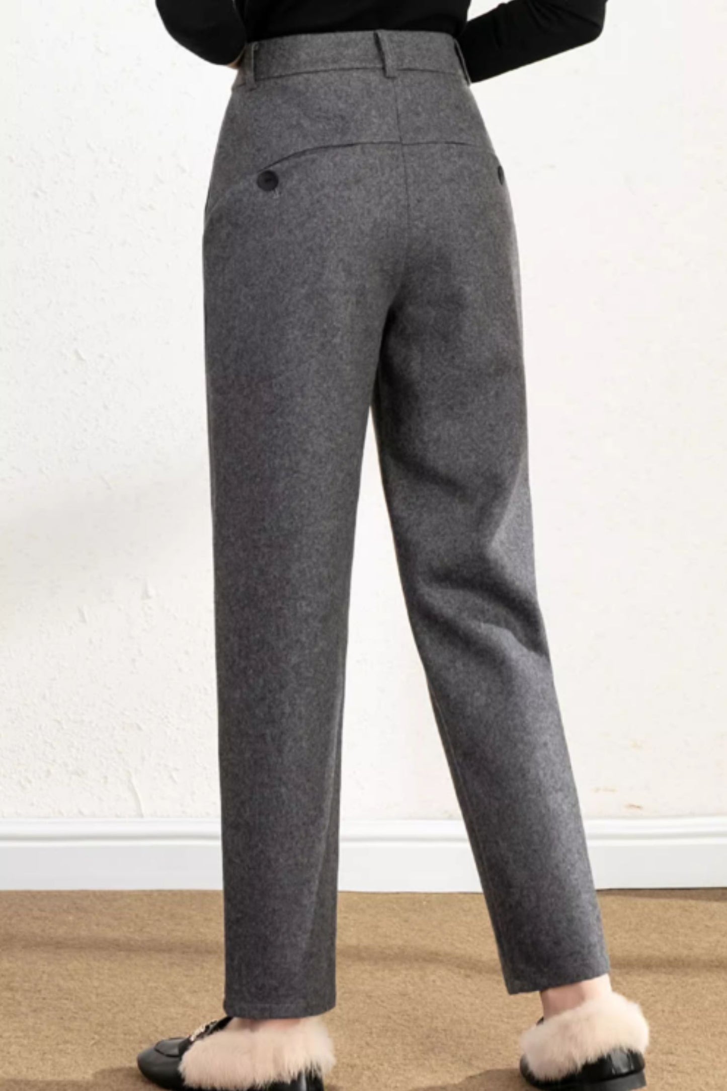 Tapered gray winter wool pants C4647