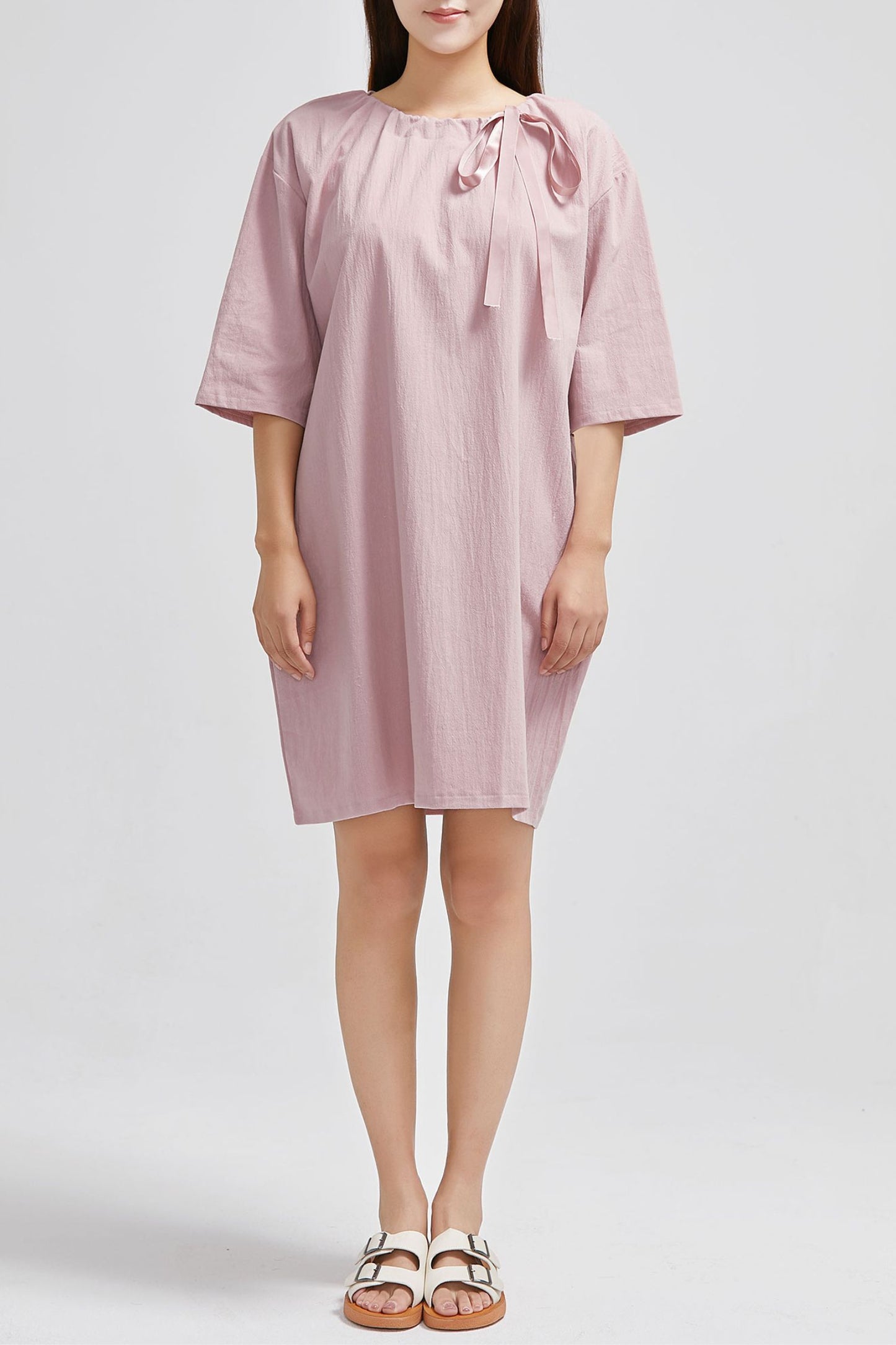 Pink Five Sleeve Linen Dress C1633