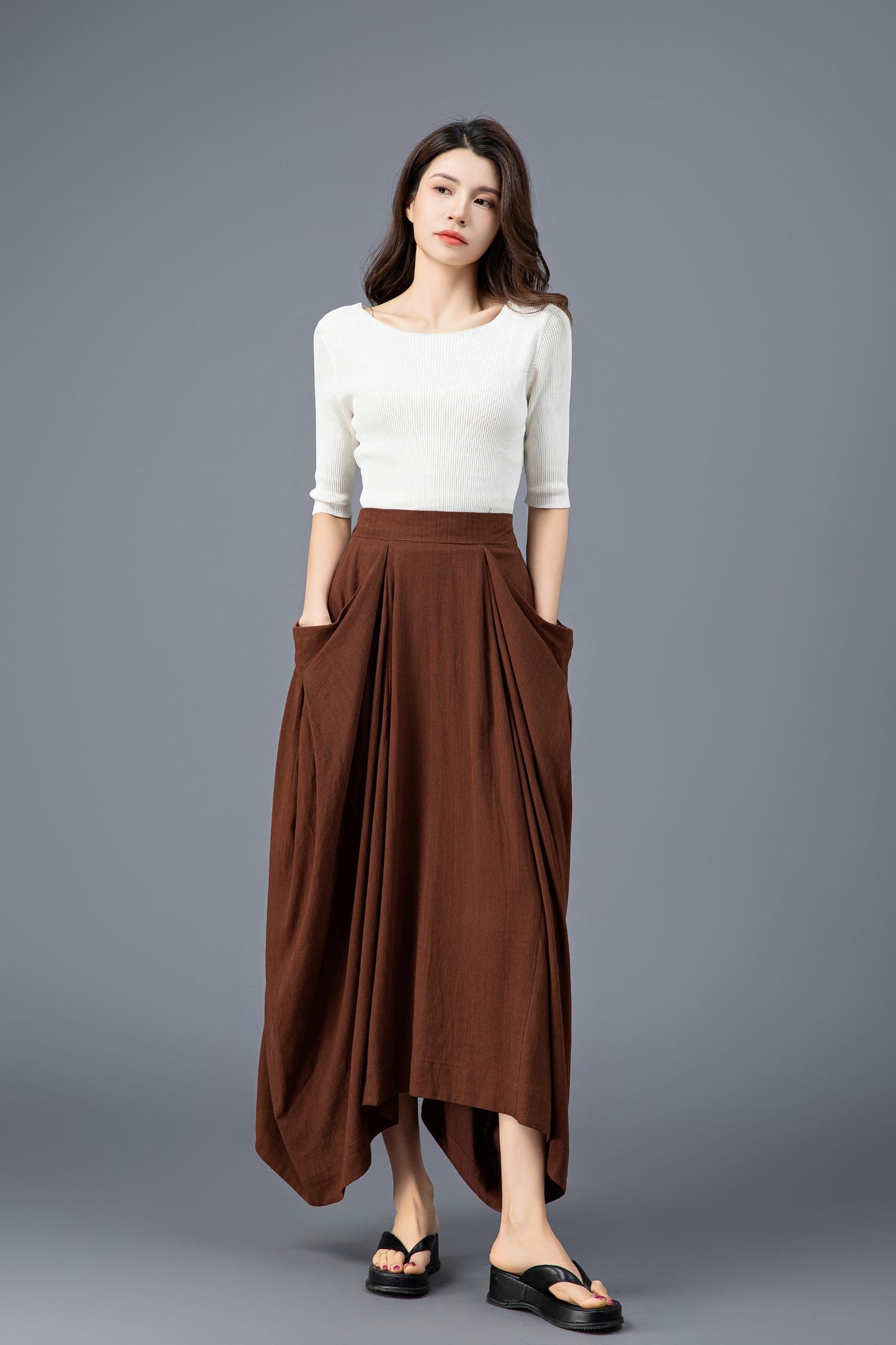Women's Asymmetrical Casual Linen Skirt C3918