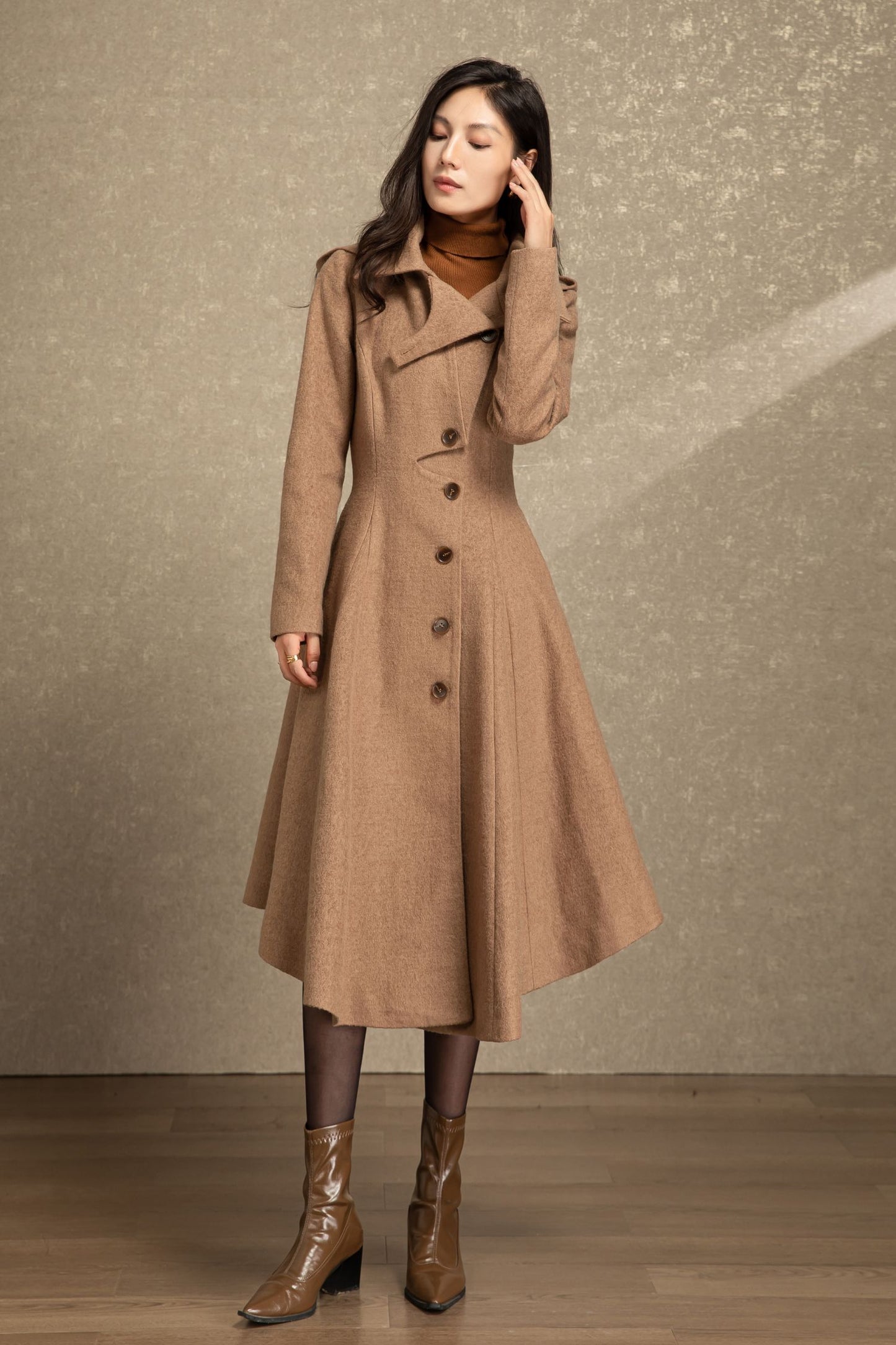 Handmade hooded maxi wool coat C4493