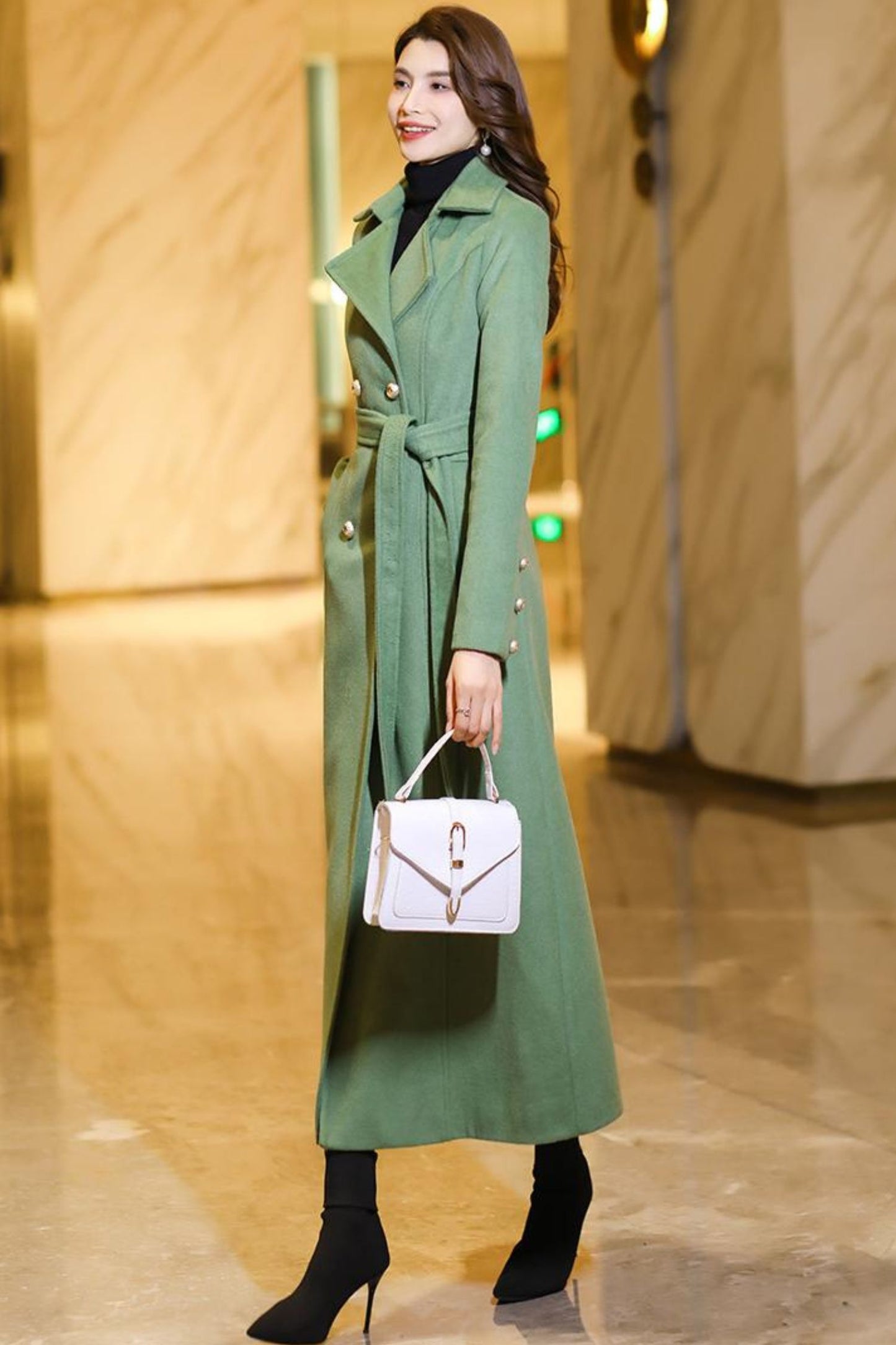 Women's long winter wool coat C3775