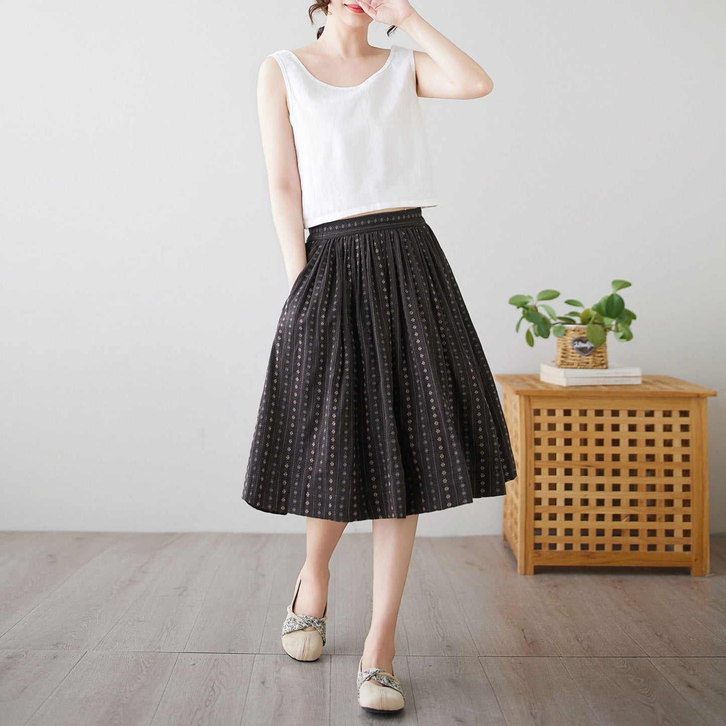 Summer Women's Cotton midi skirt c4894