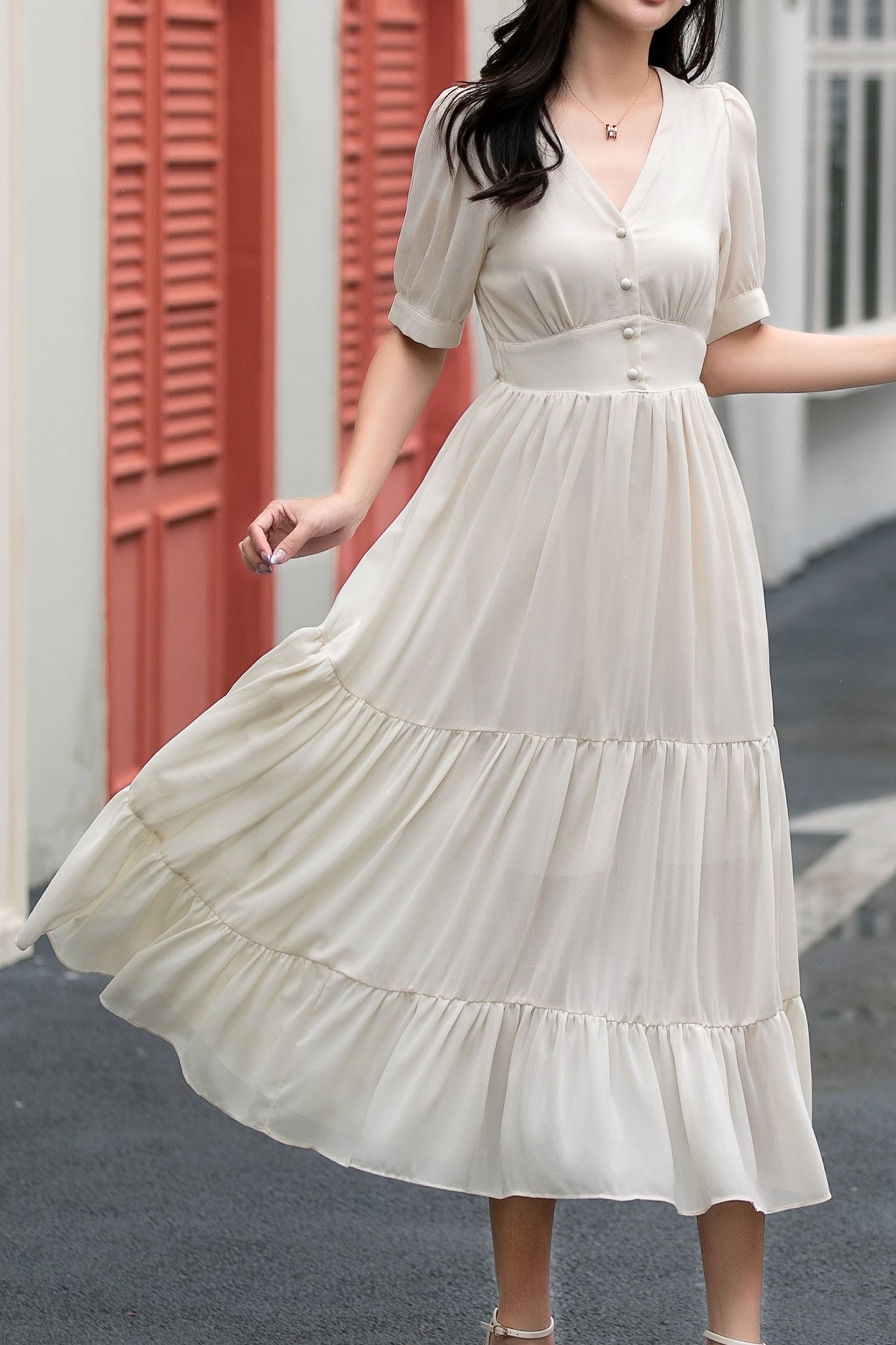 Fit and flare long prom chiffon dress C5038