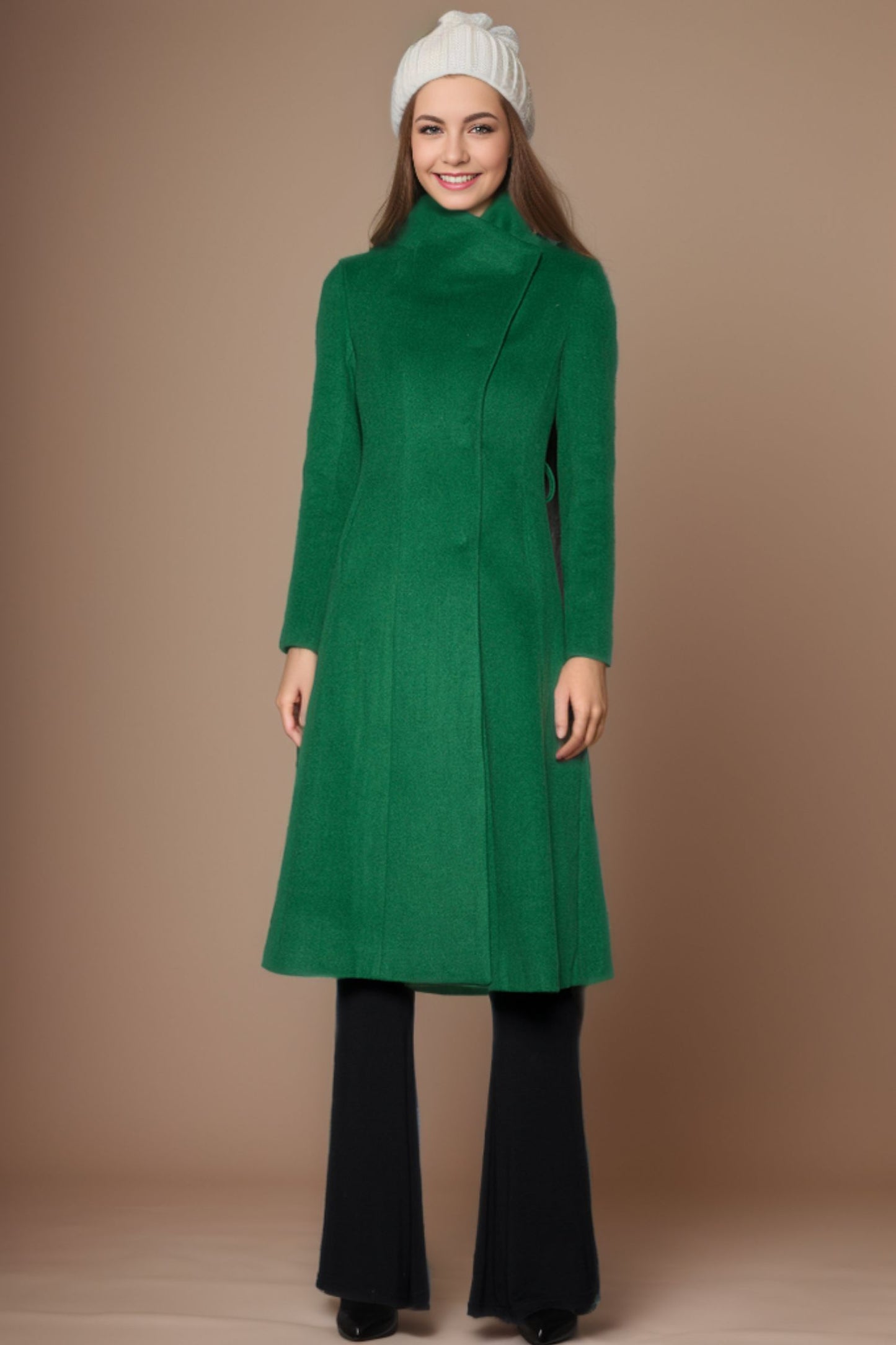 Green winter wool coat women C4144