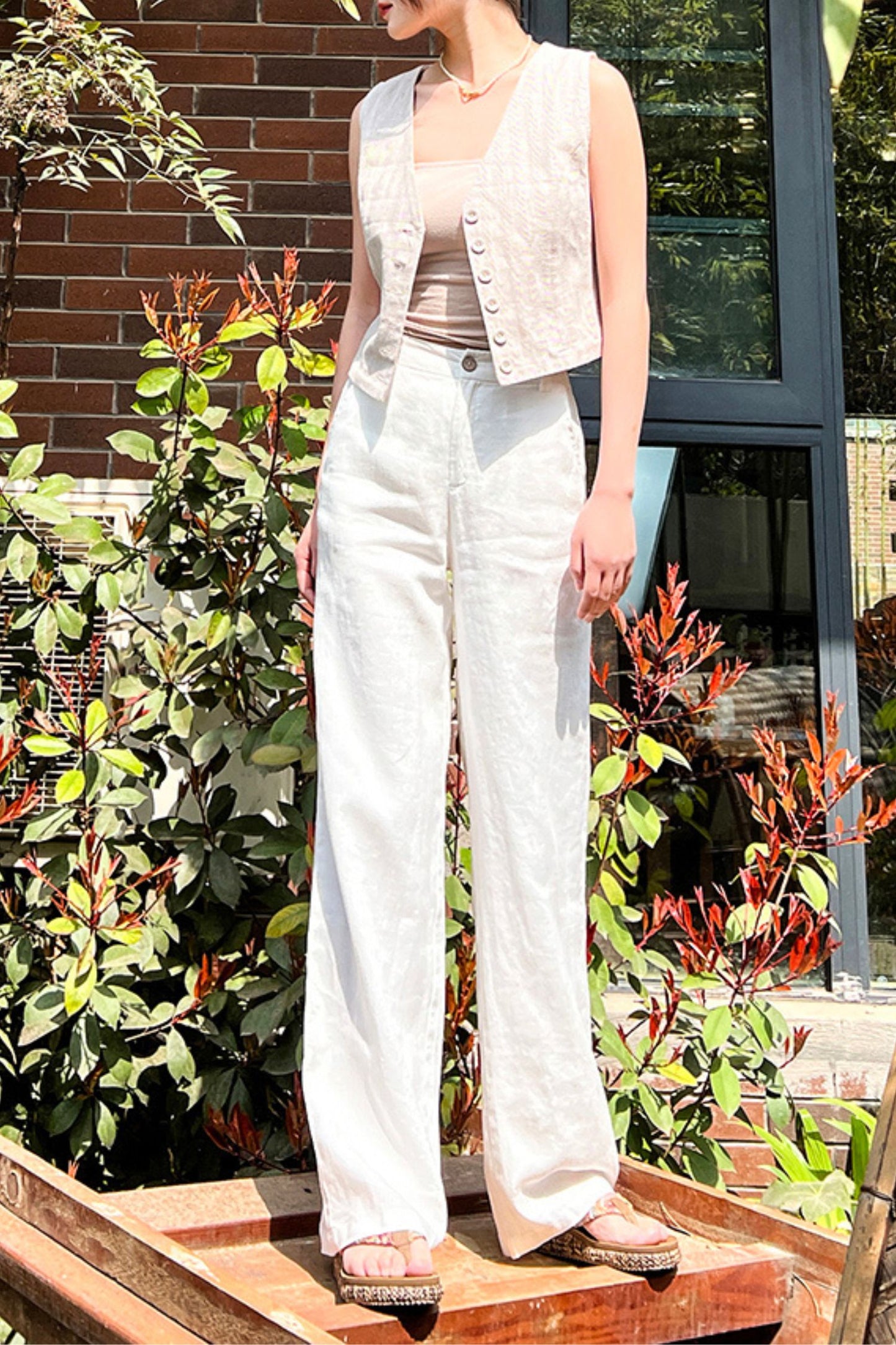 casual linen wide-leg pants L0614