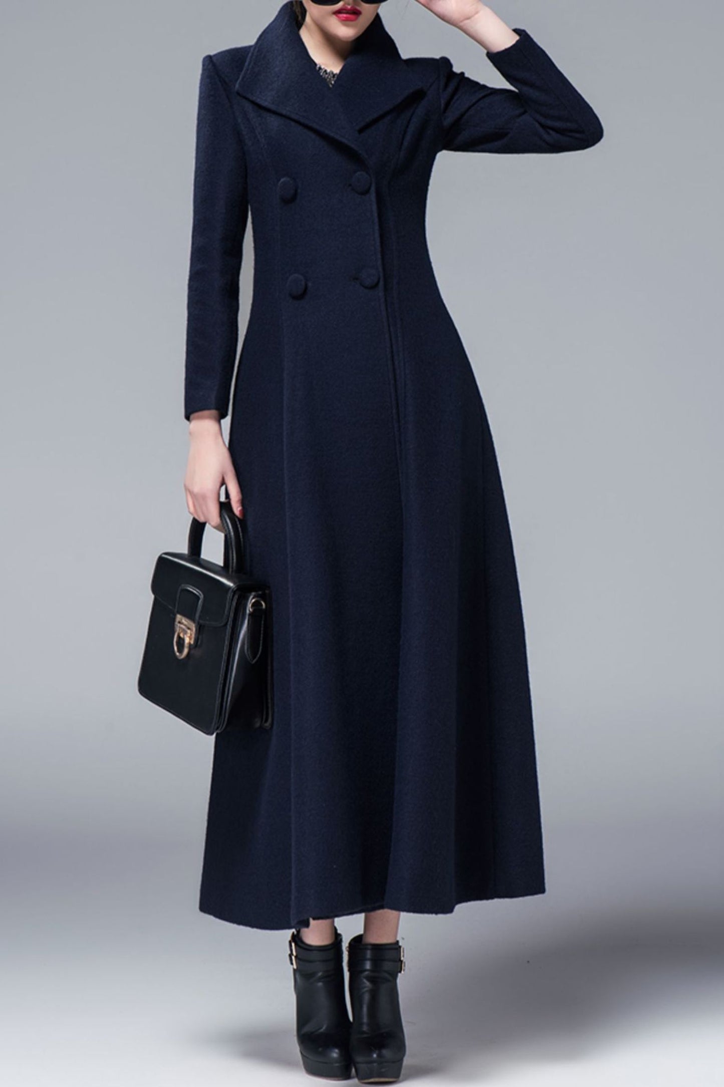 Women's Autumn and winter navy blue wool coat C4219