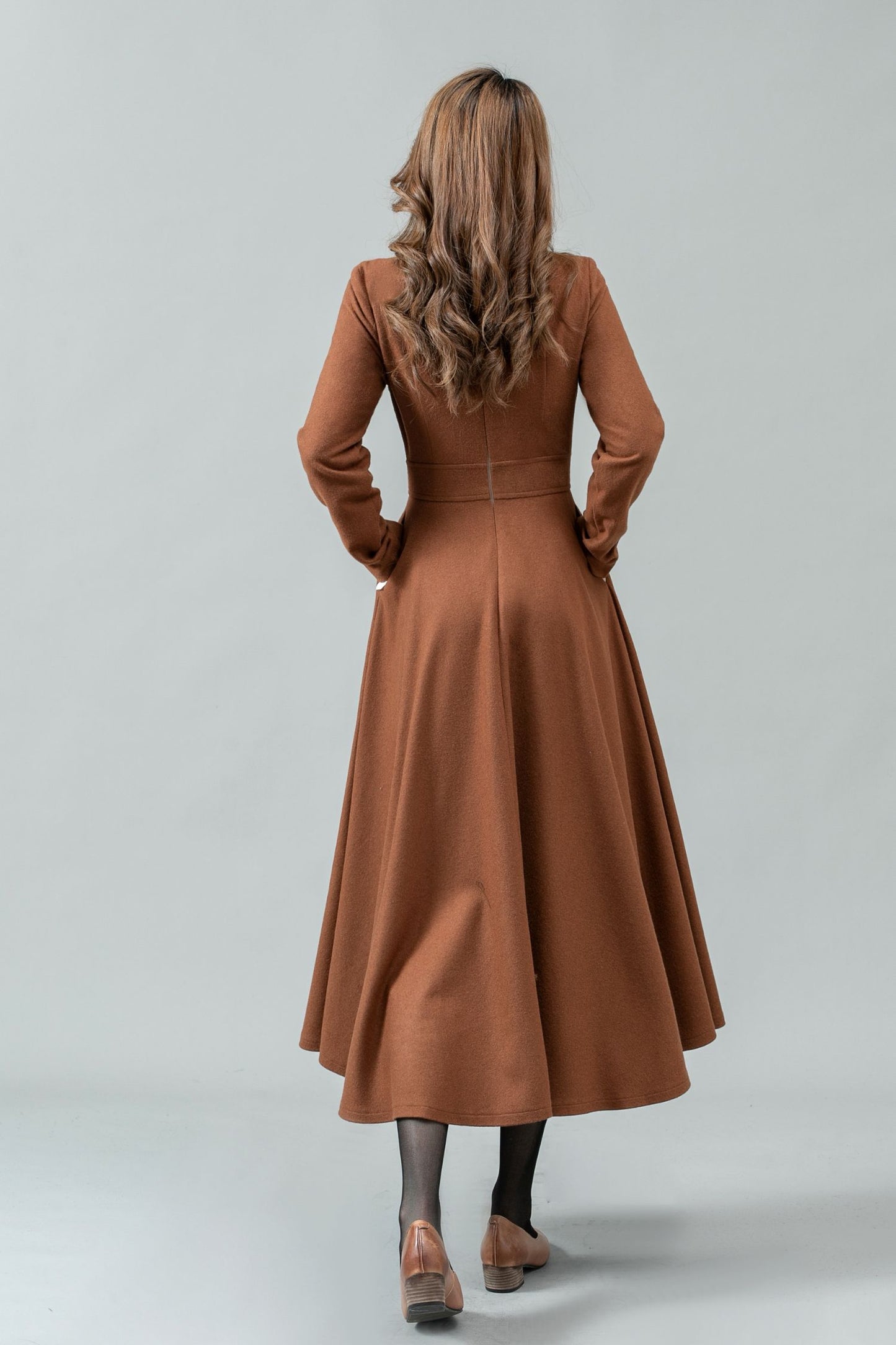 Fit and flare long winter wool dress C4447