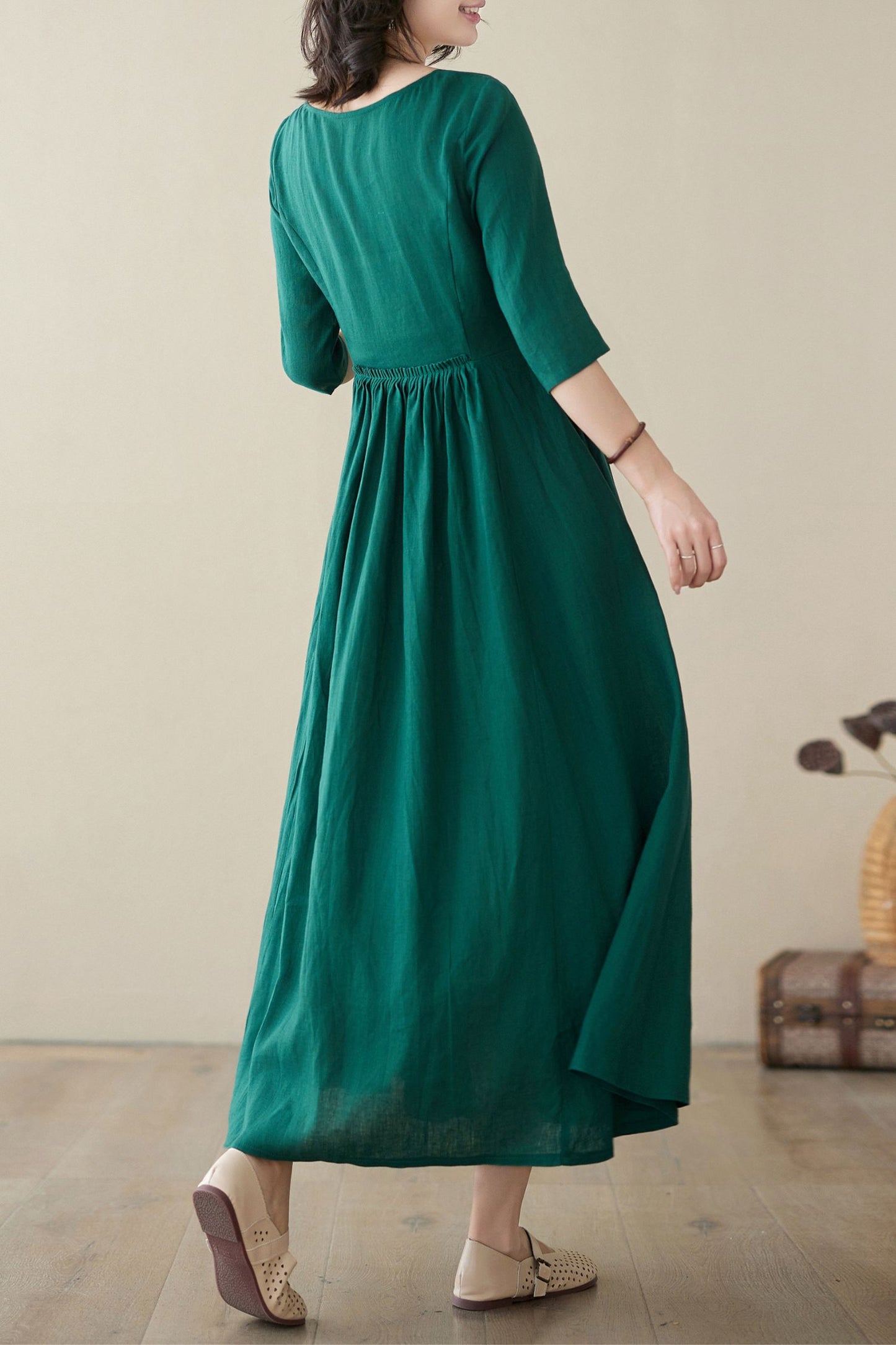 Summer Green Linen Dress C3947 -Size S #CK2400222