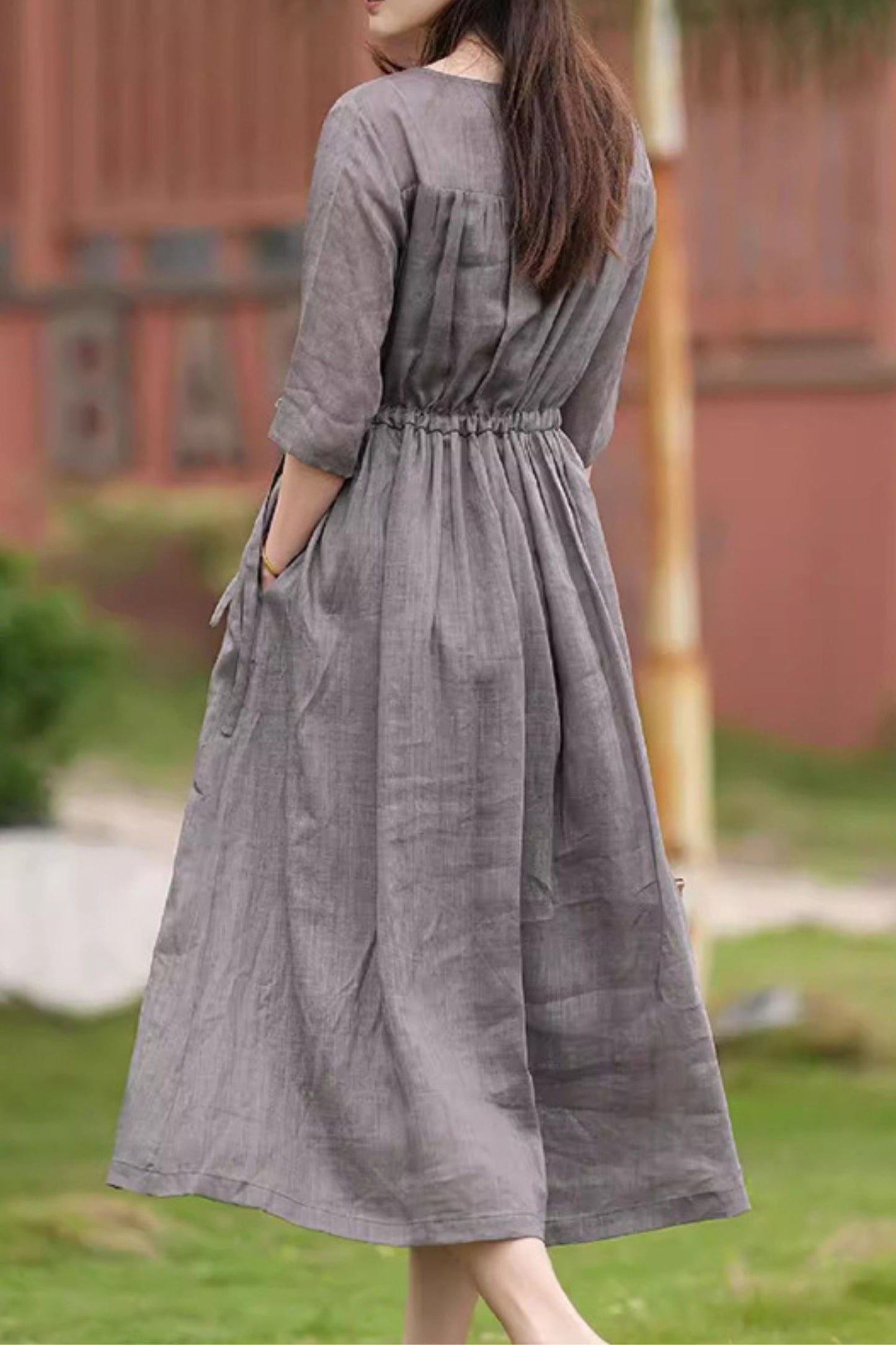 Grey Vintage Cotton Linen Dress C3892