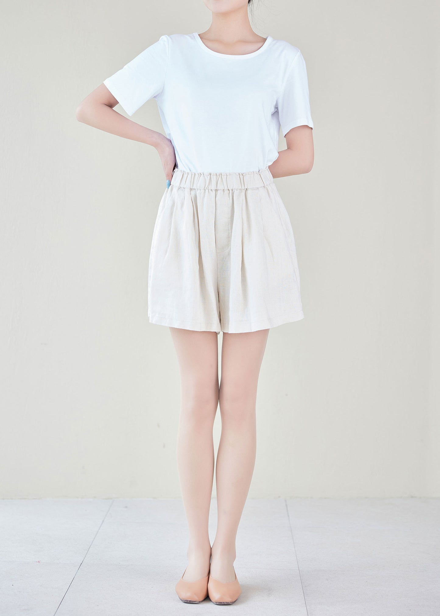 Natural High Waist Linen Shorts C2154