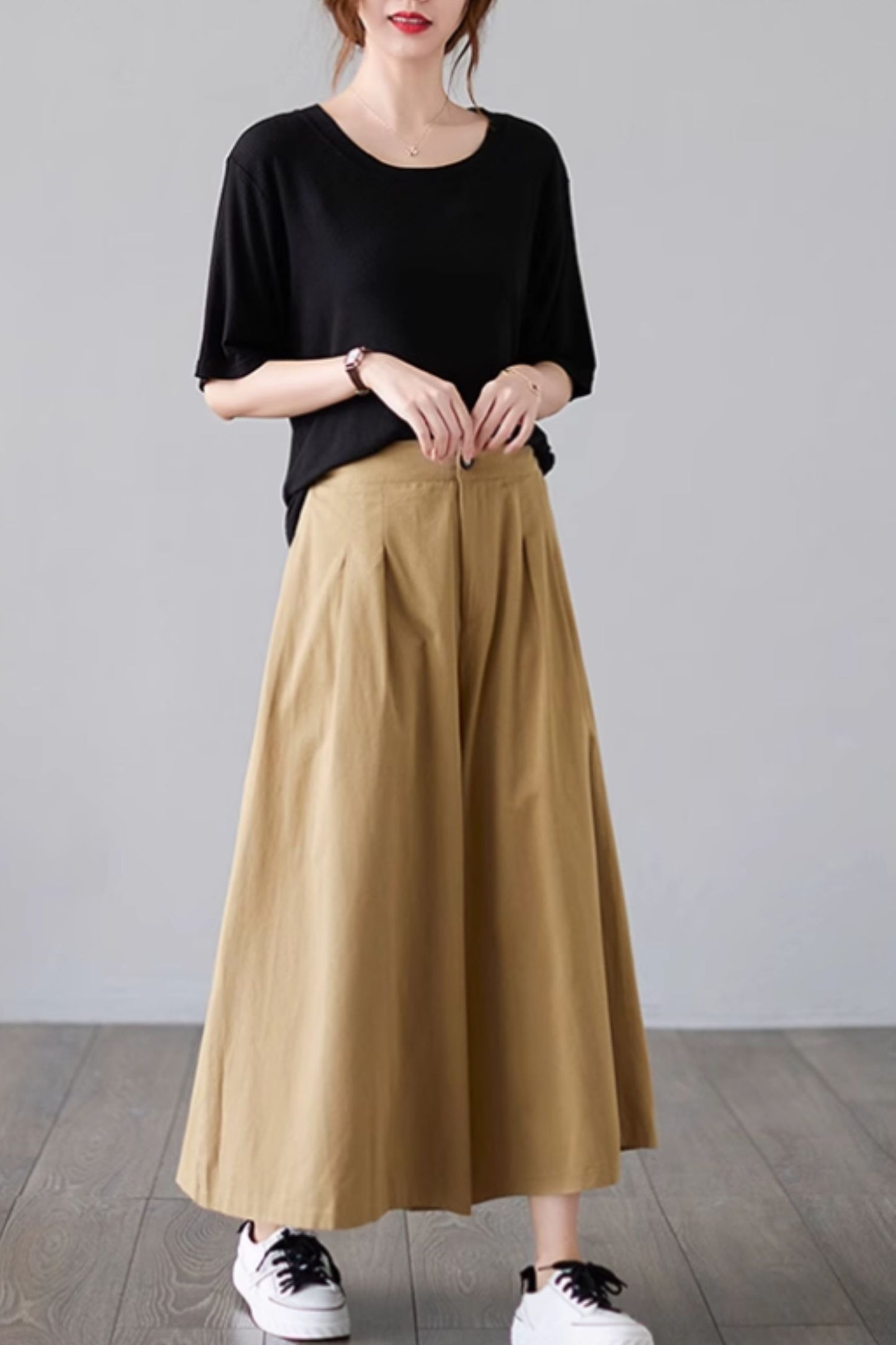 Wide leg cotton pants with pleating details C4429