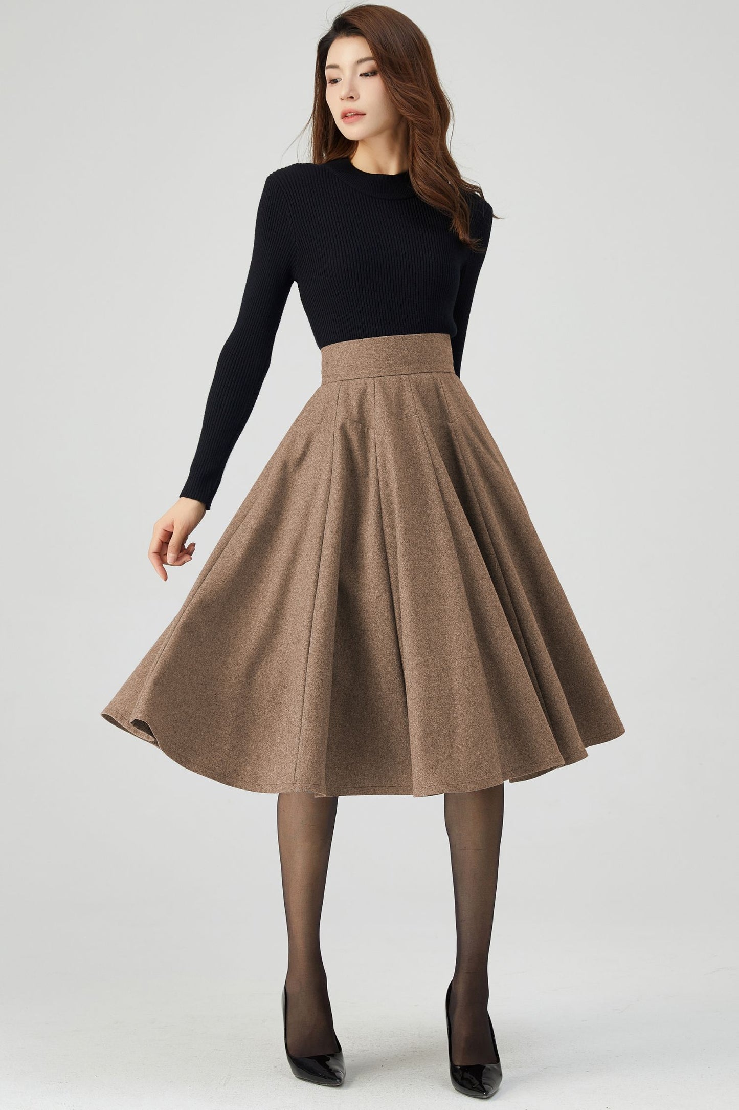 Swing Knee Length Skirt, Wool Skirt Women C4527