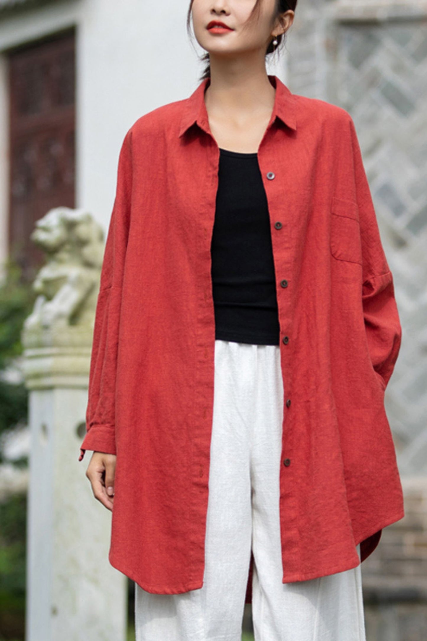 Cotton Linen Long Sleeve Lapel Shirt C3889