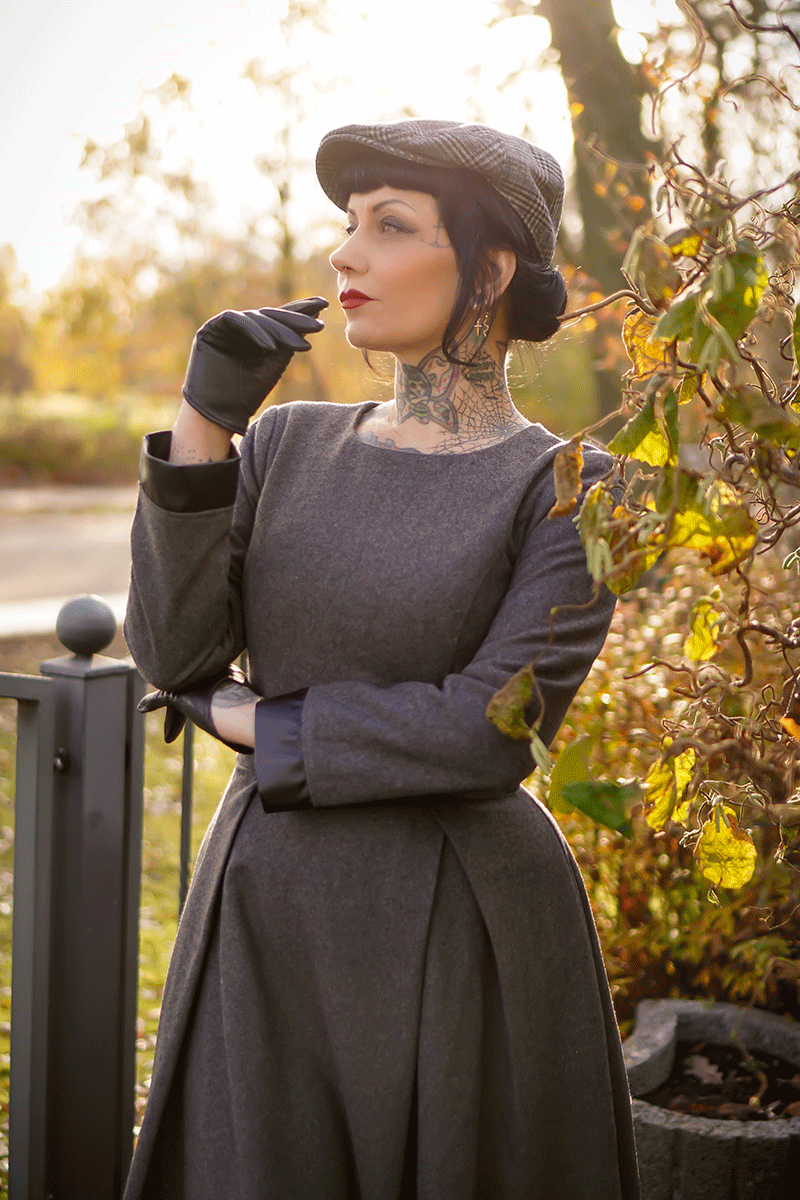 Classic Long Warm Winter Gray Wool Dress C3784