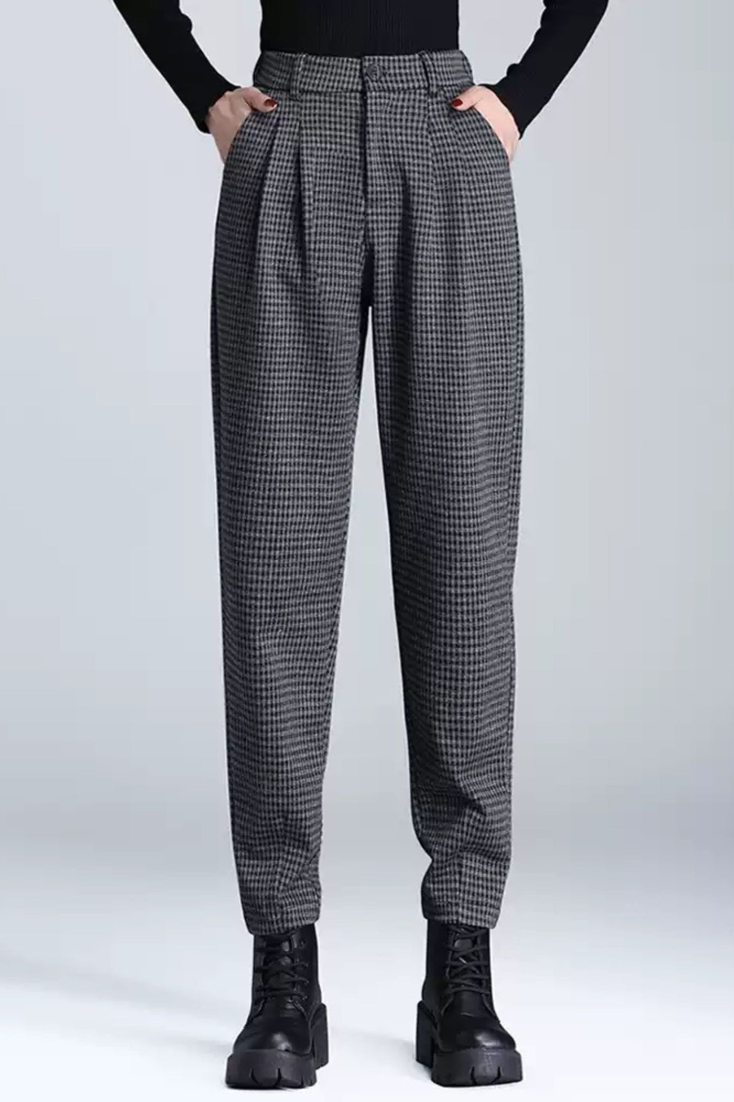Plaid autumn loose fit womens office pants c5102