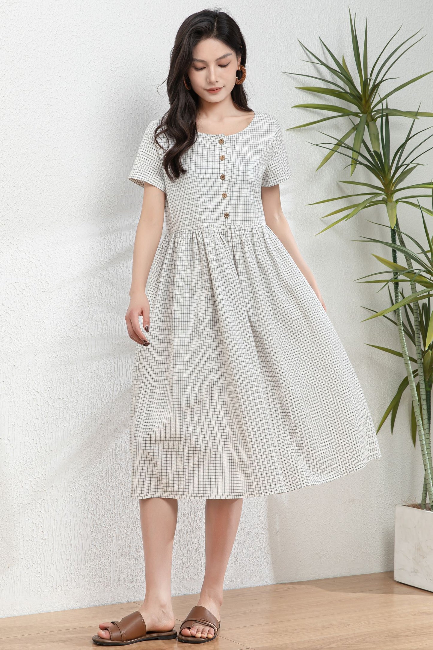 Oversized Button up Linen Dress with pockets c4979