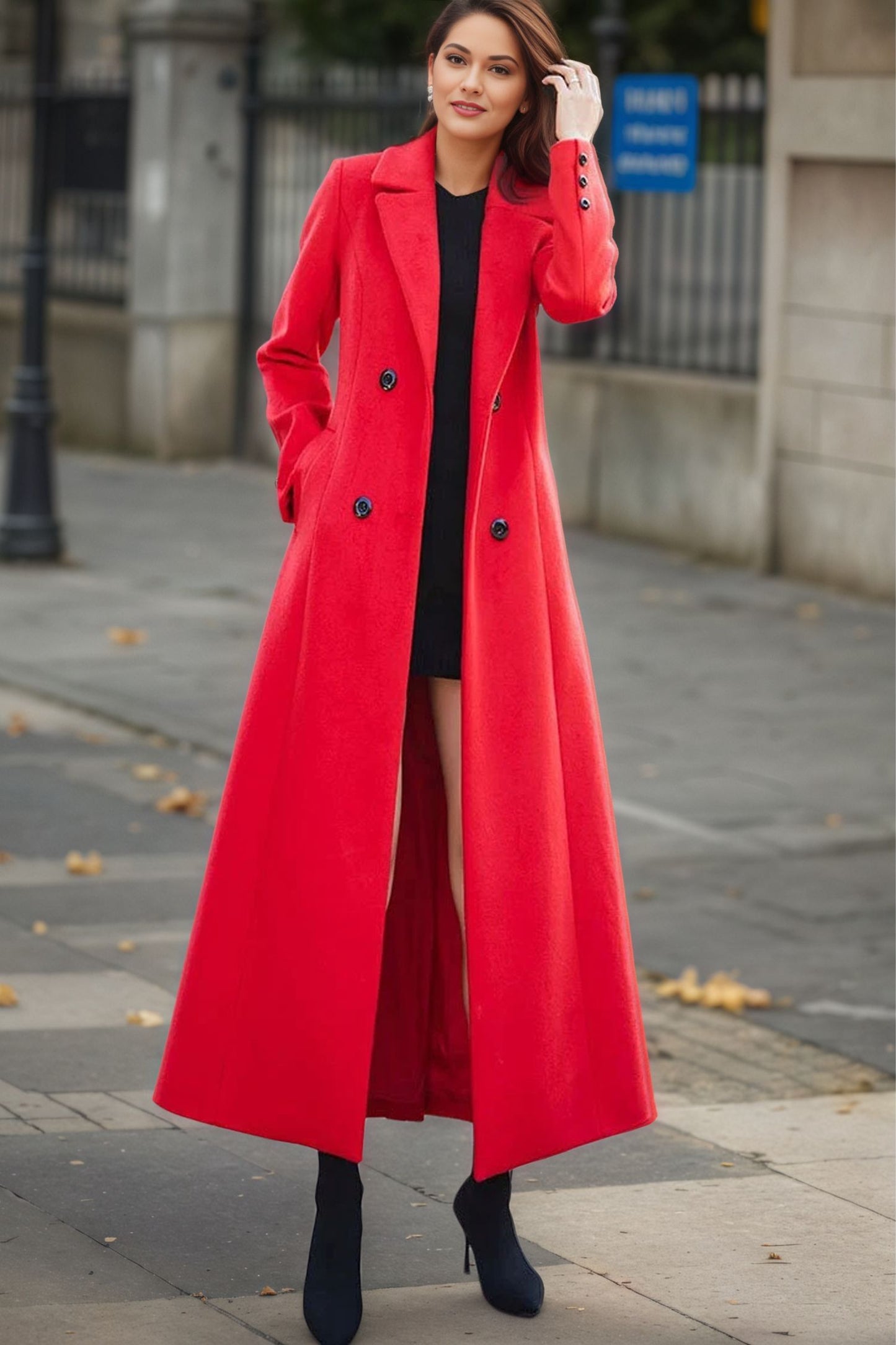 Double-breasted Red Wool Coat C4948