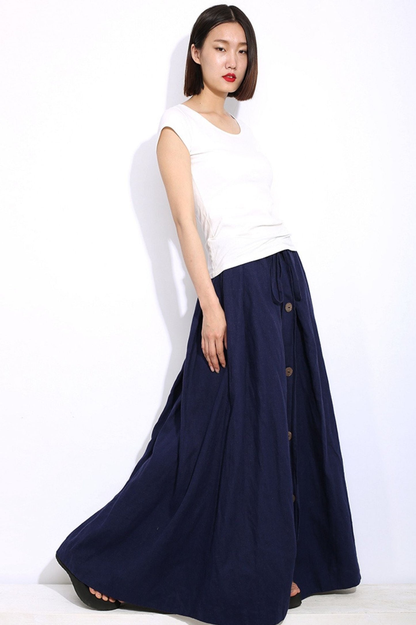 Blue Maxi linen wrap skirt C333