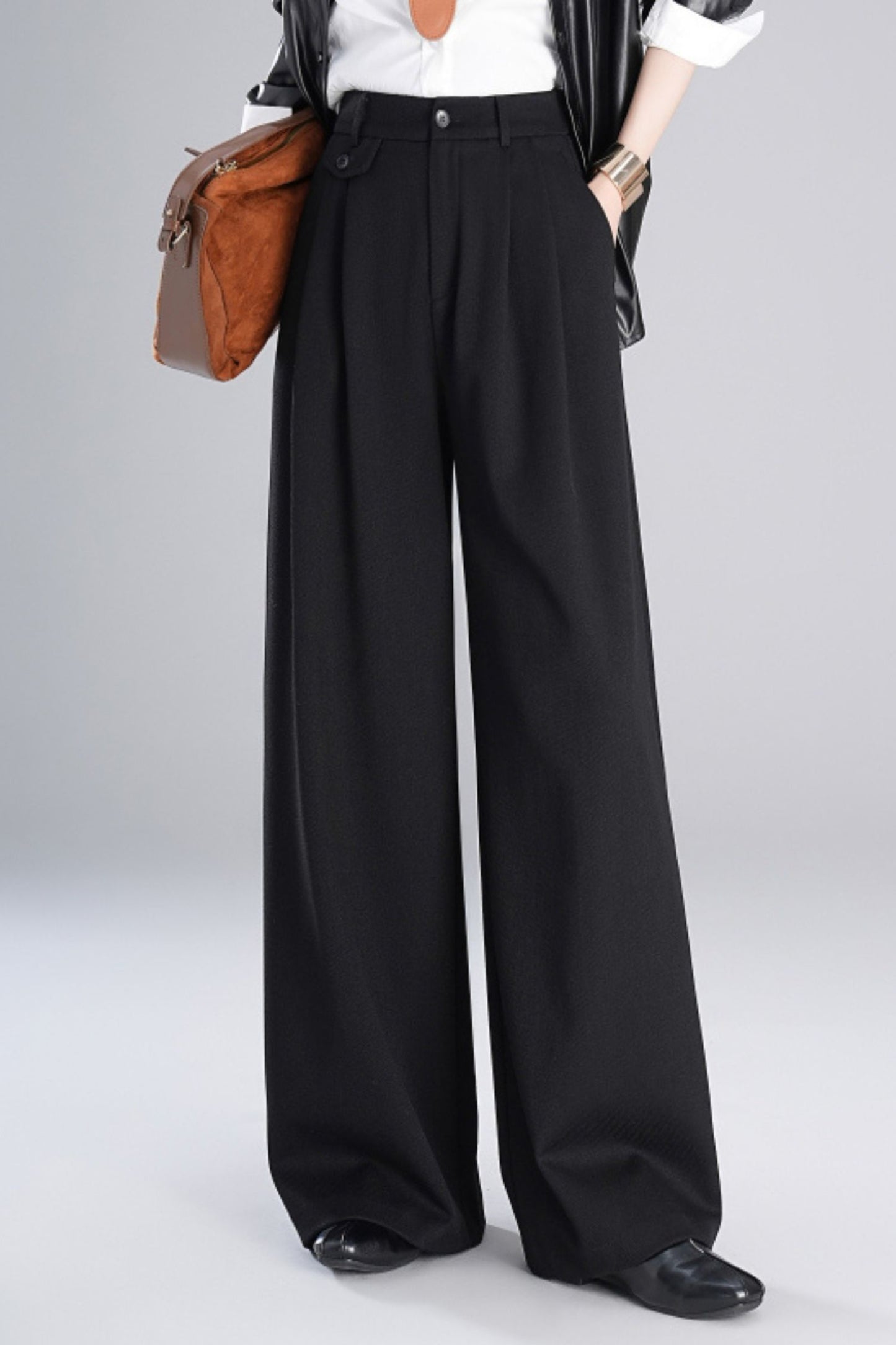 Wide leg winter long wool pants c5084