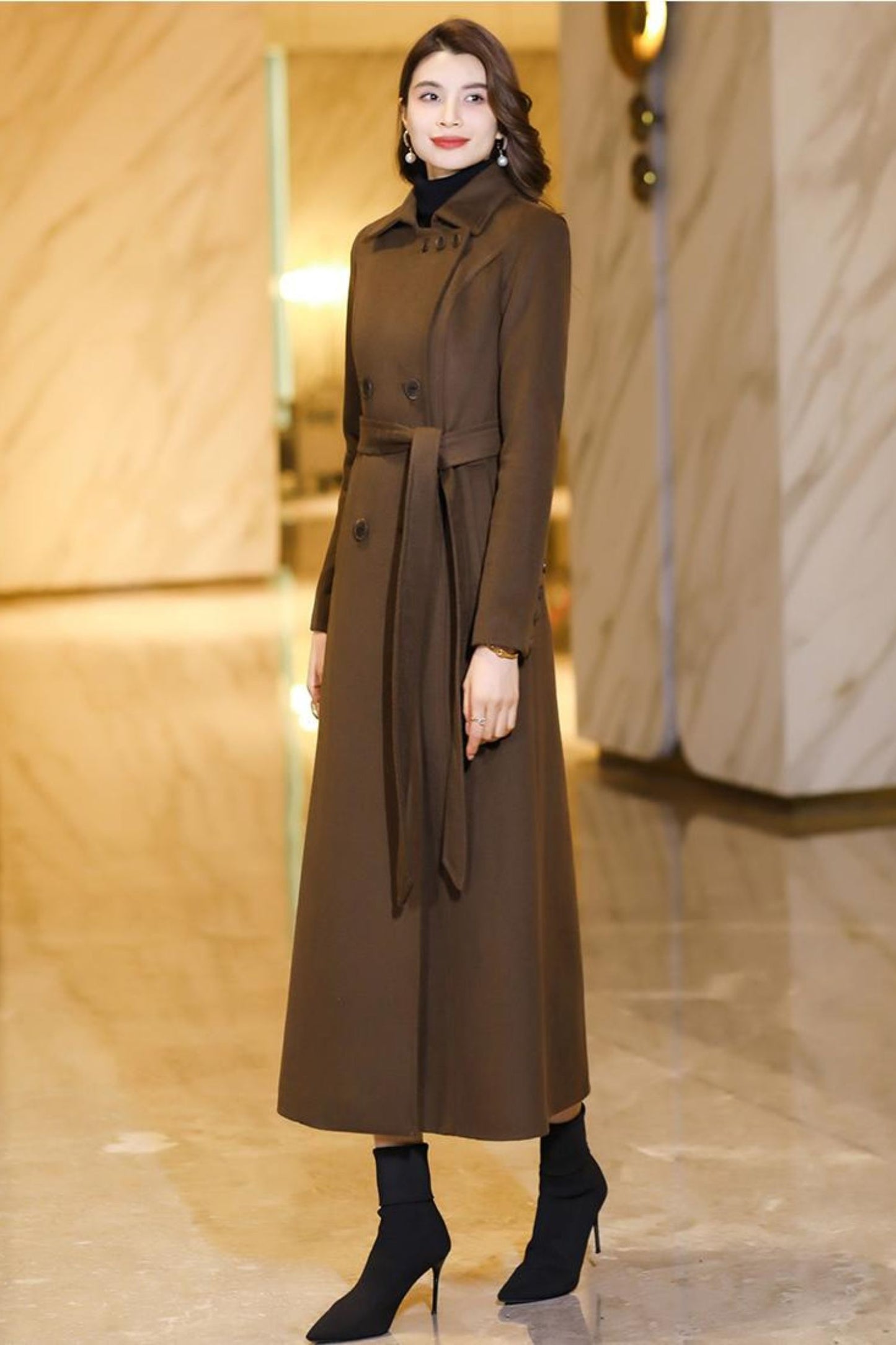 Womens Medium-length Brown coat C3770