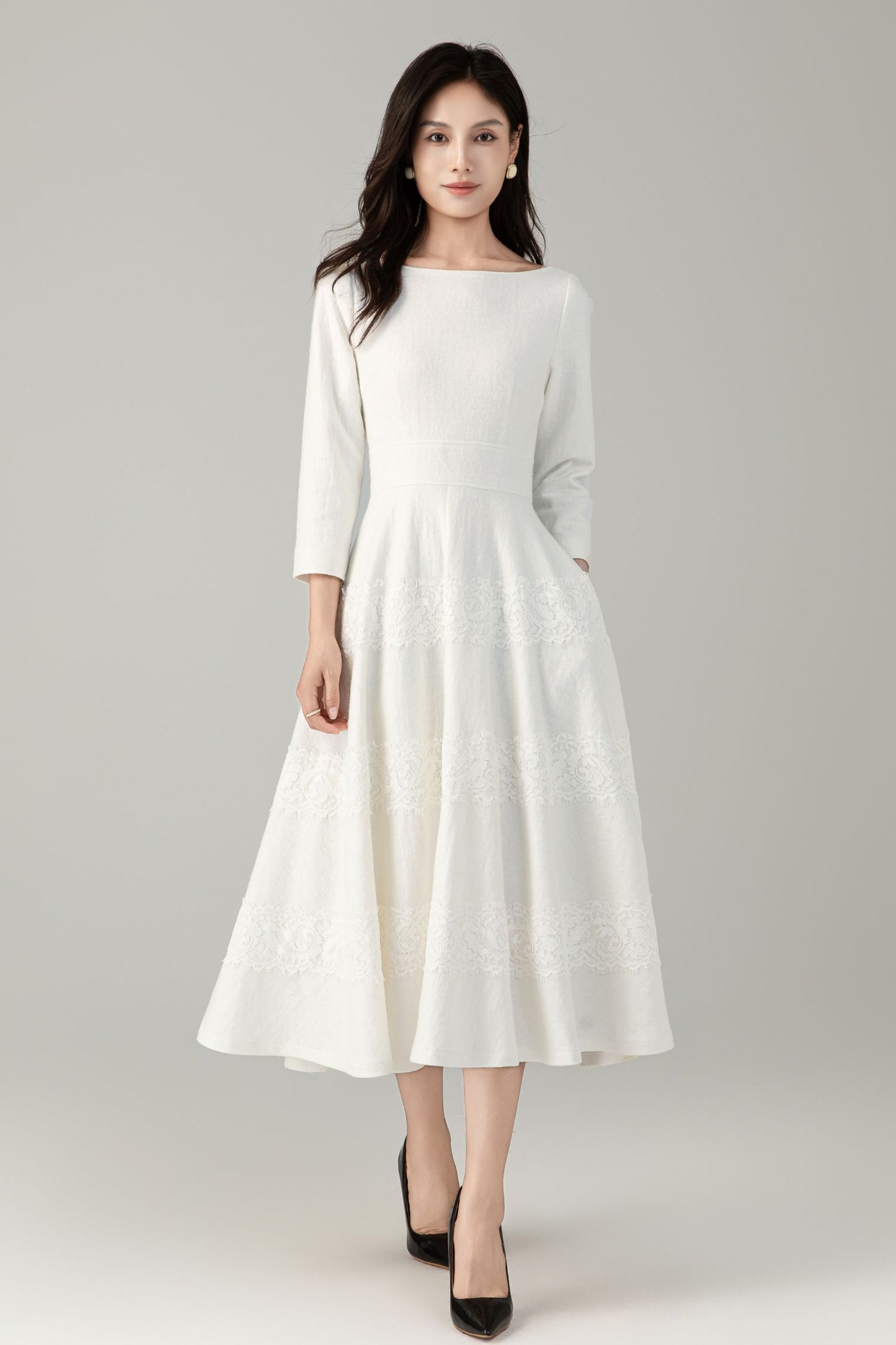 White prom wedding wool dress women C5242