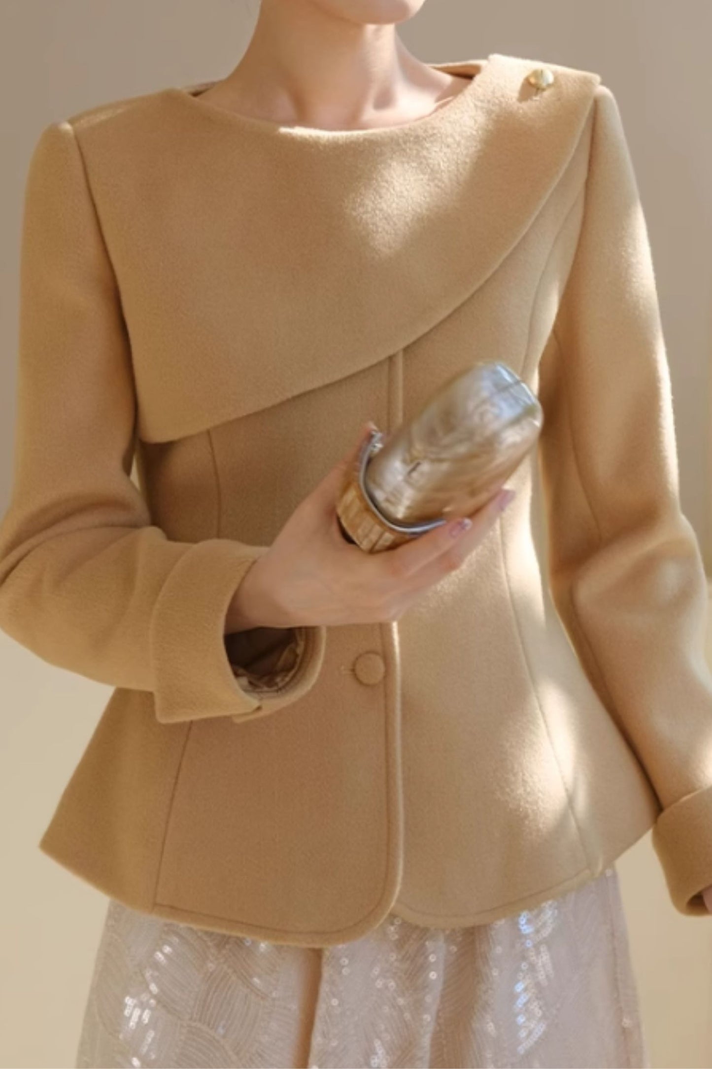 Asymmetrical short wool coat women C5174