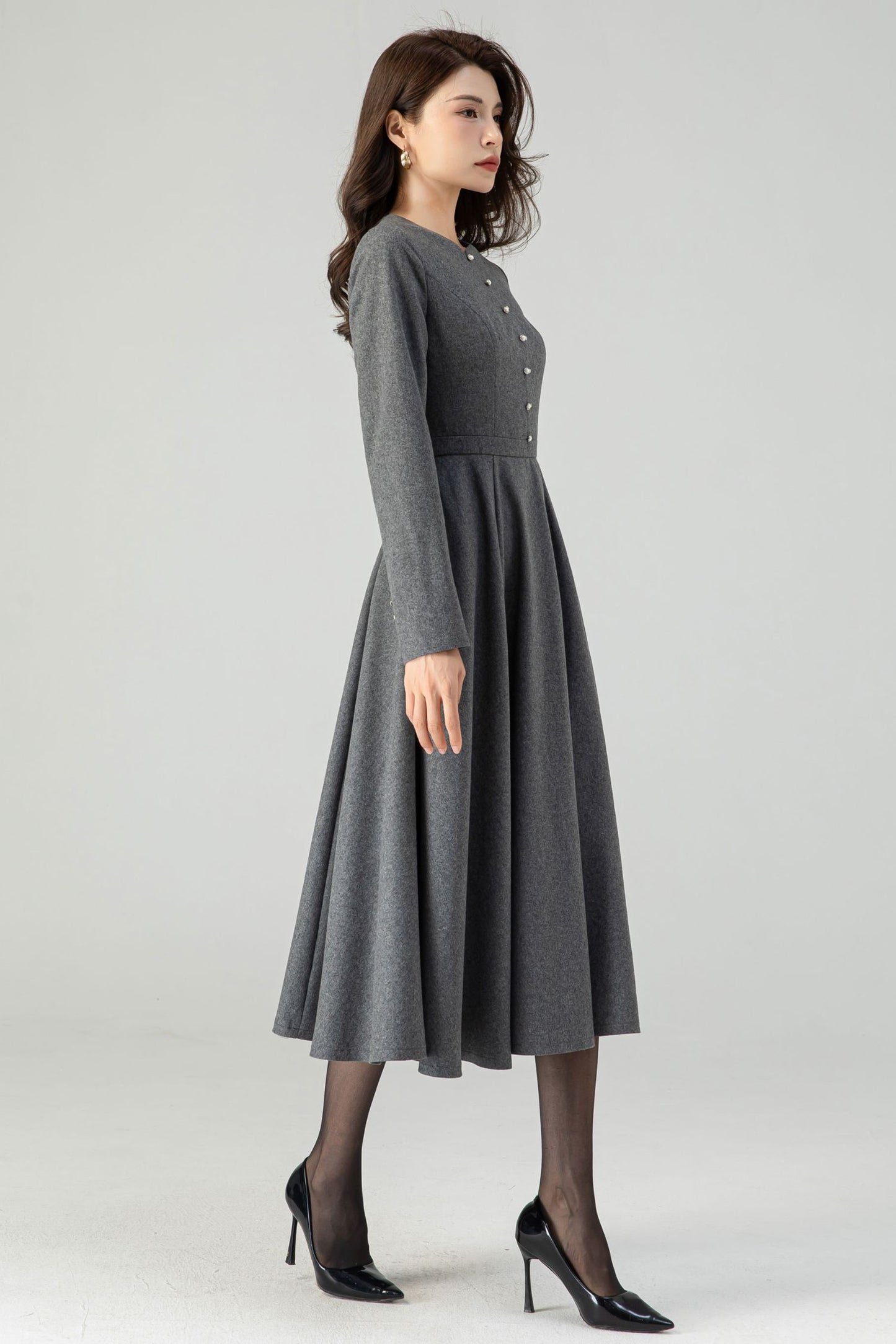 Grey Fit and Flare Dress C3613-Size S US6 #CK2301114