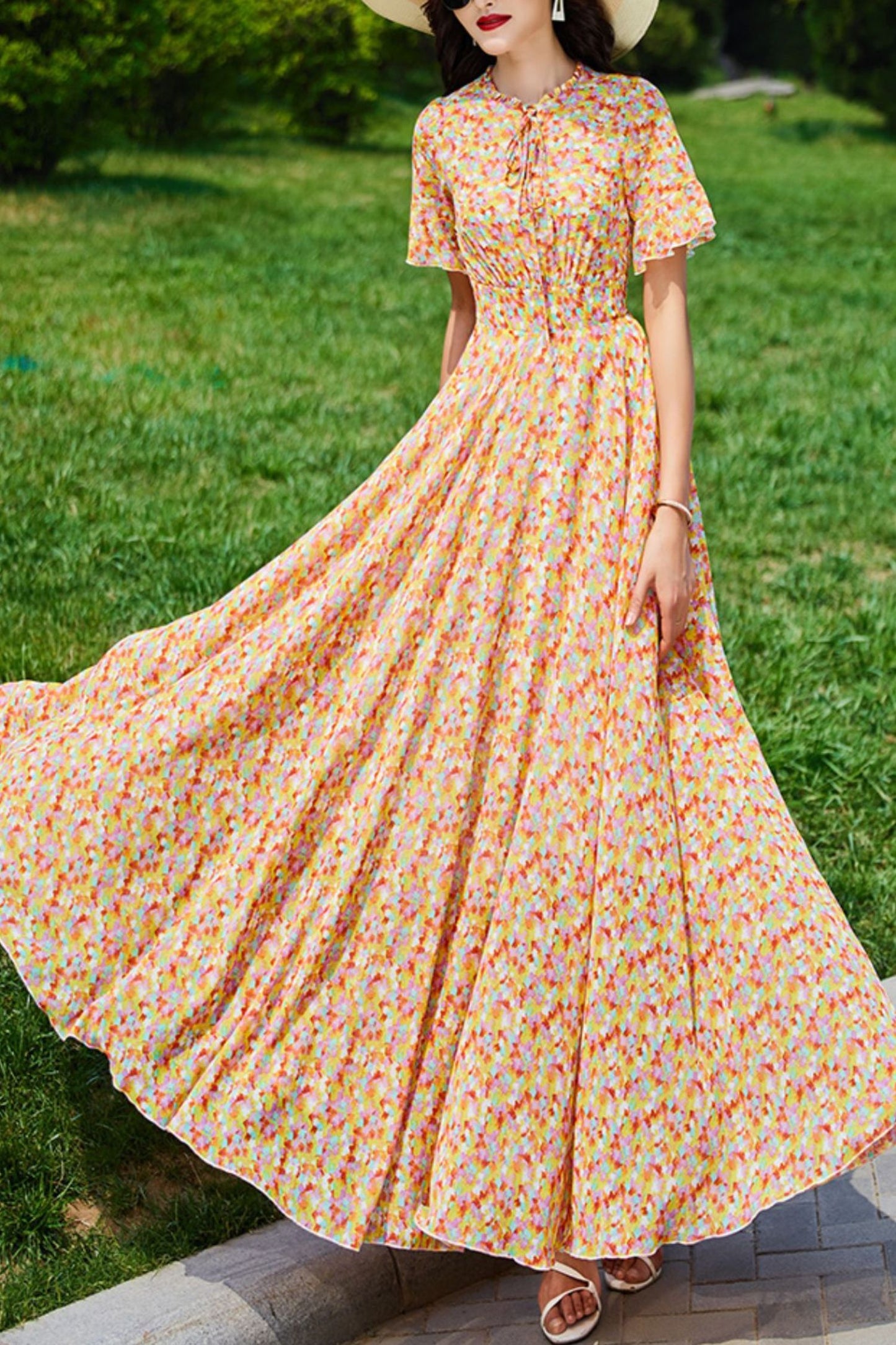 Summer chiffon floral dress women C4113