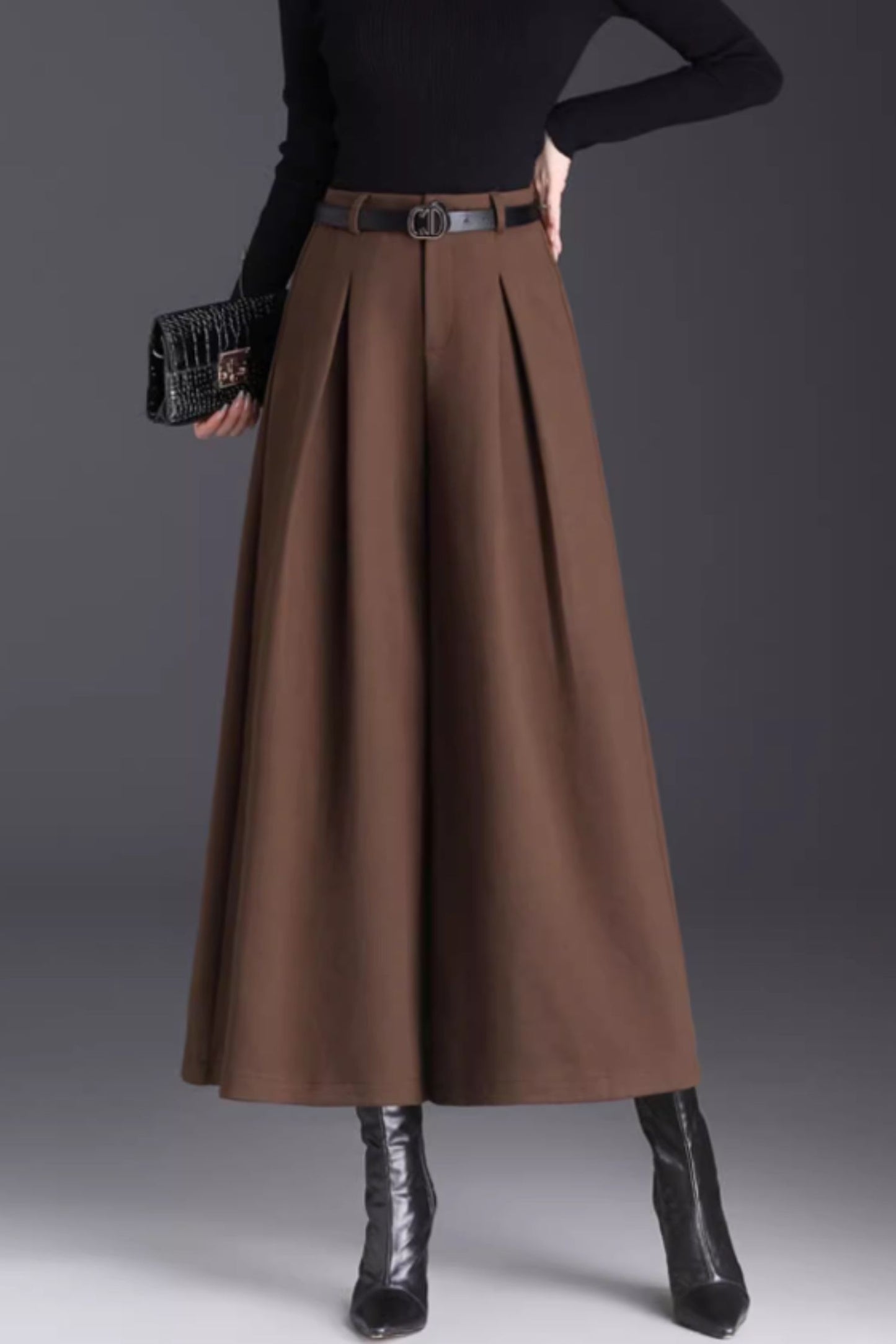 Loose fitting womens wool pants C4664