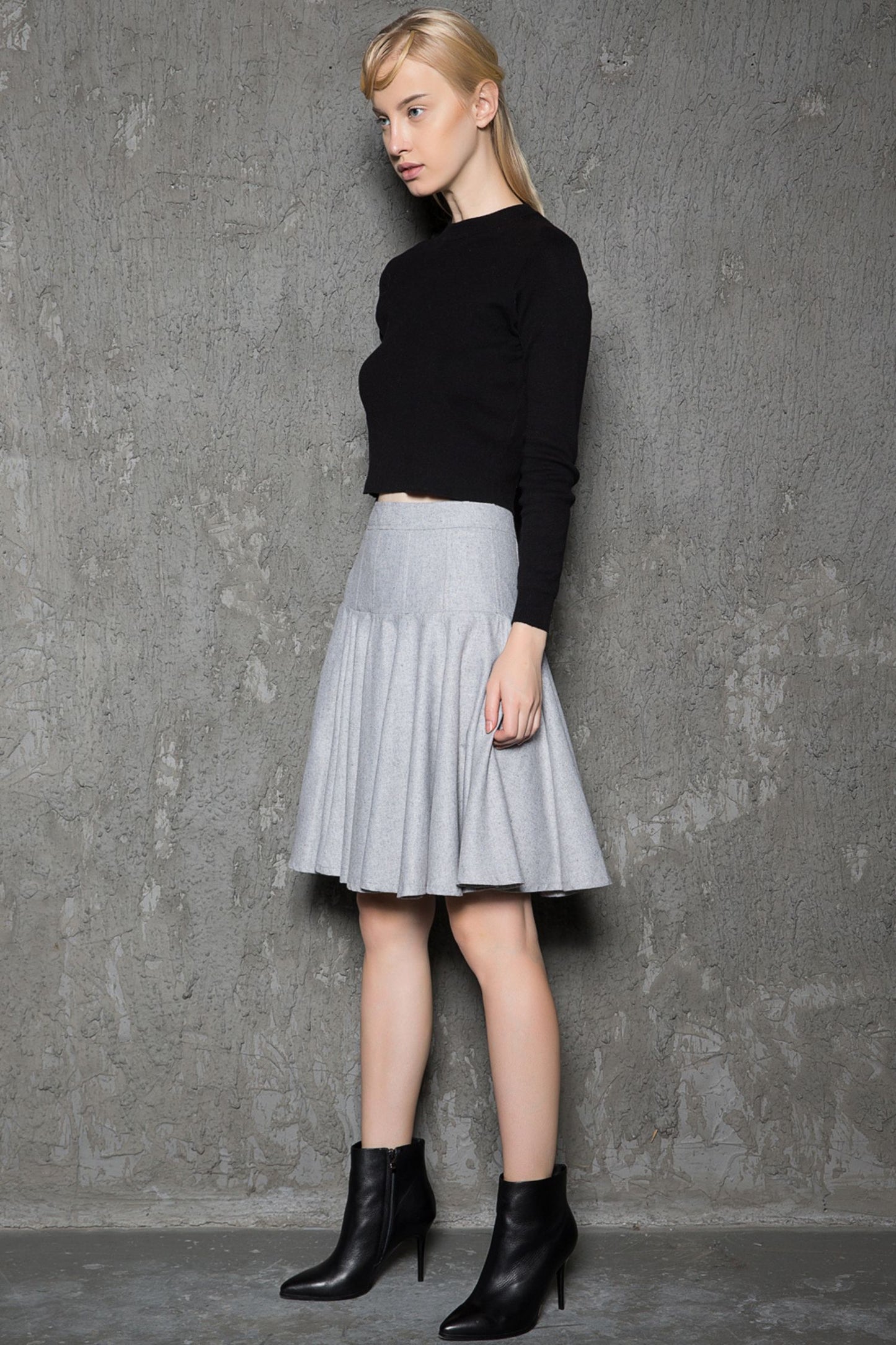 Pleated gray winter womens swing skirt C731