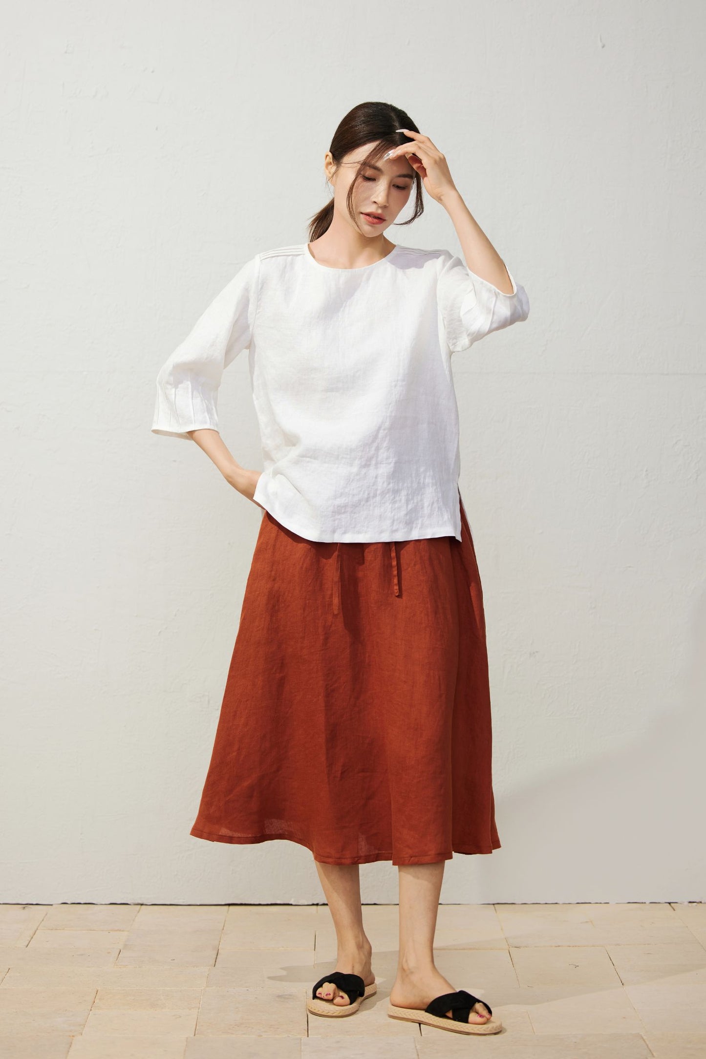 Women's Casual White Linen Tops C3931