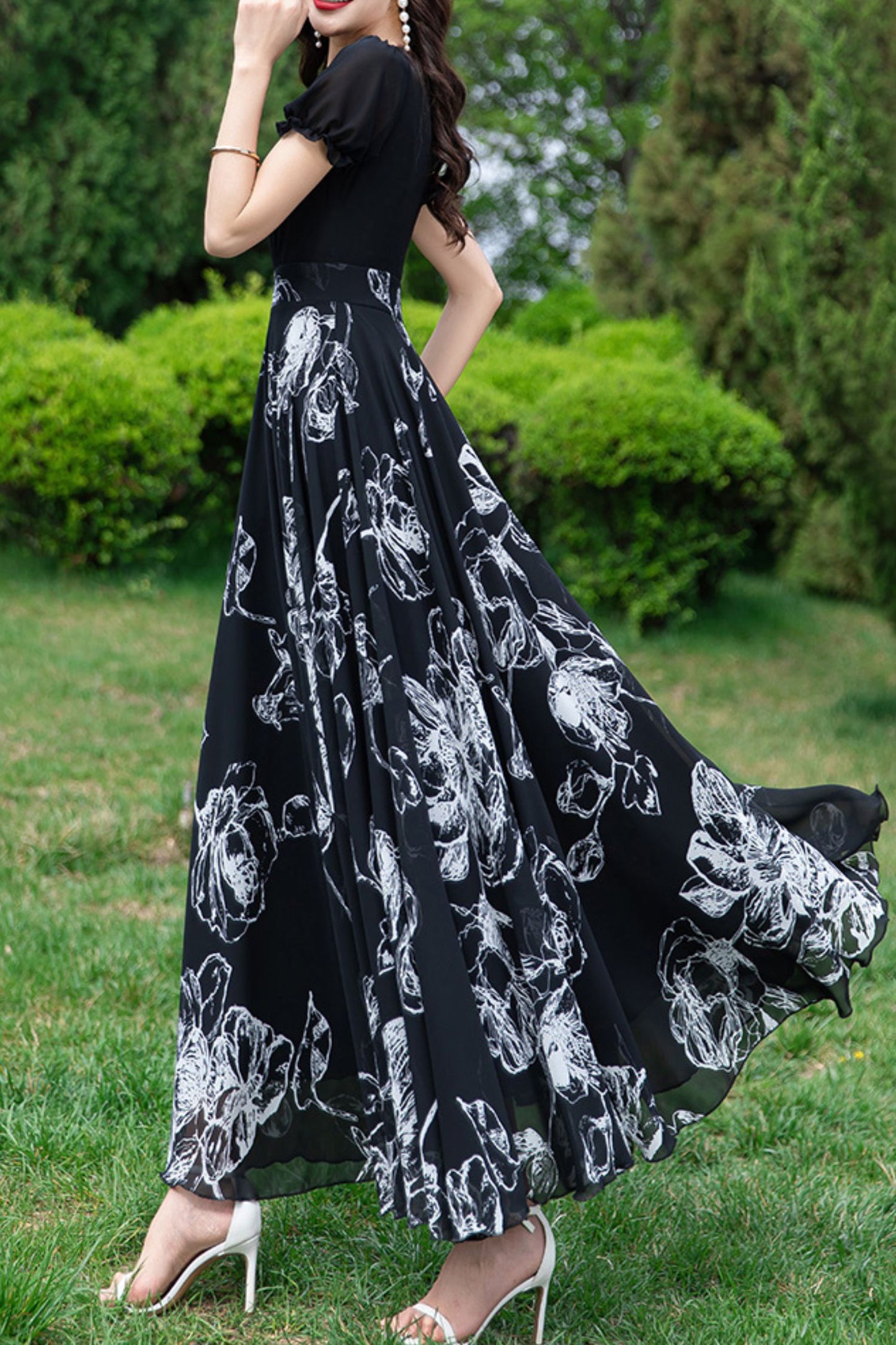 Black summer new chiffon  large swing dress C3981