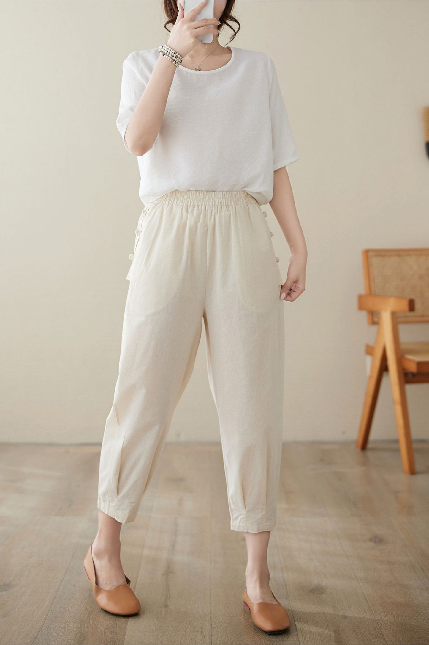 Women's linen Casual Pants with pockets C3969