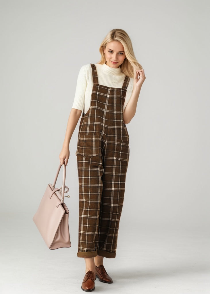 Brown Plaid Jumpsuits for the Modern Woman C4537