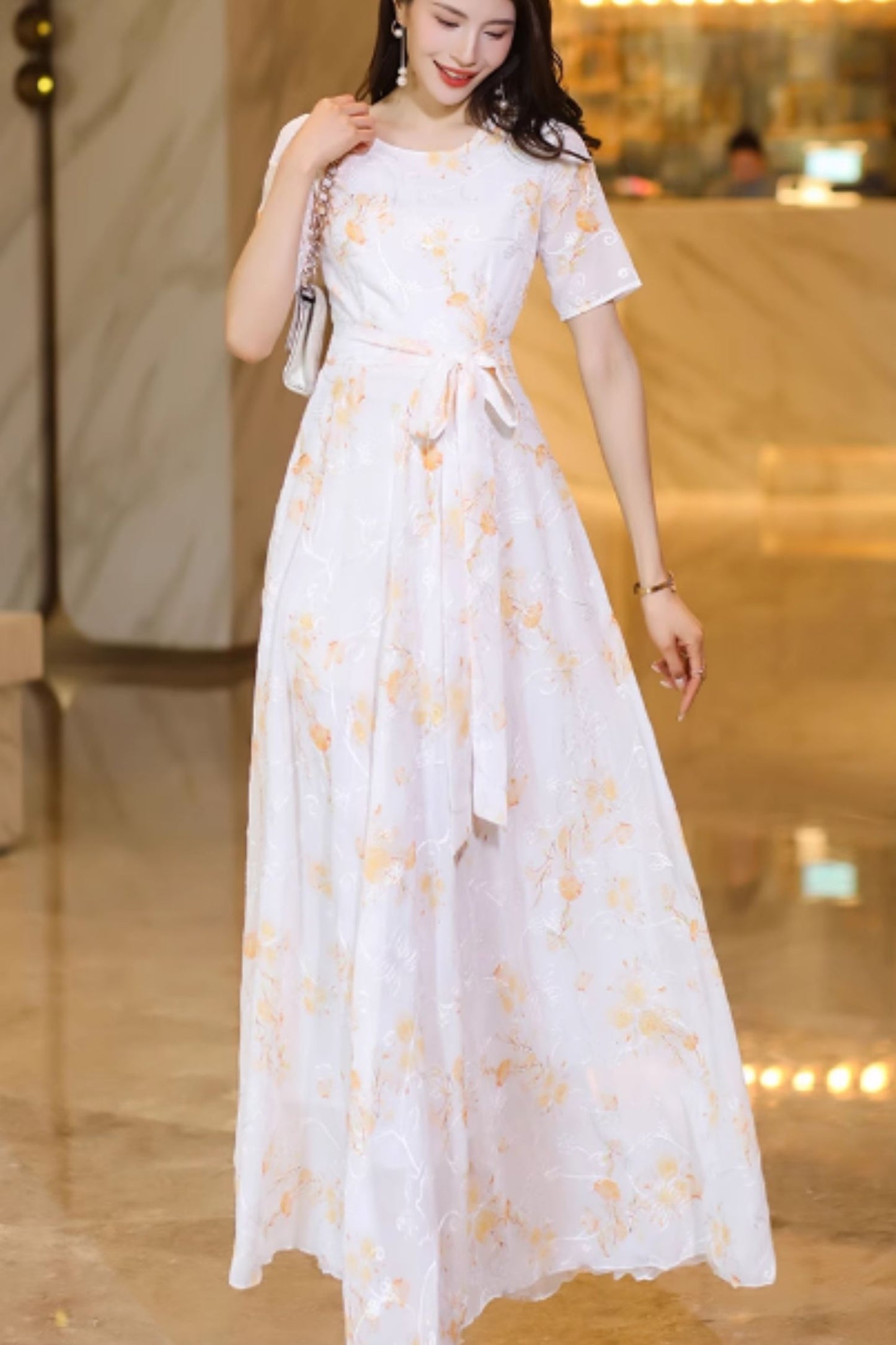 Romantic printed long chiffon dresses C4924