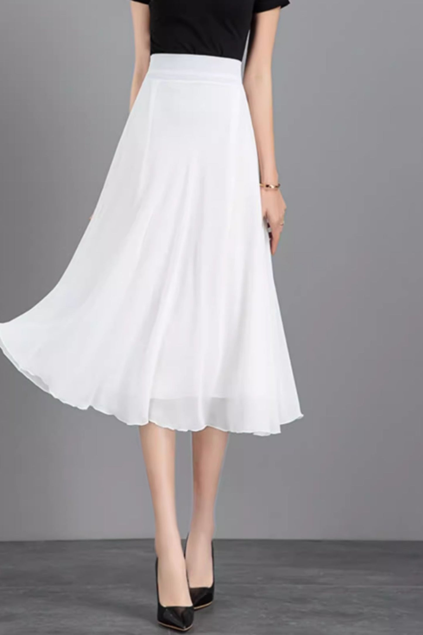 A line midi womens chiffon skirt C5043