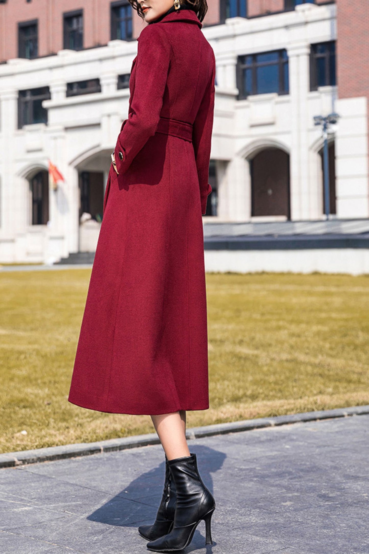women's burgundy winter wool coat C4207