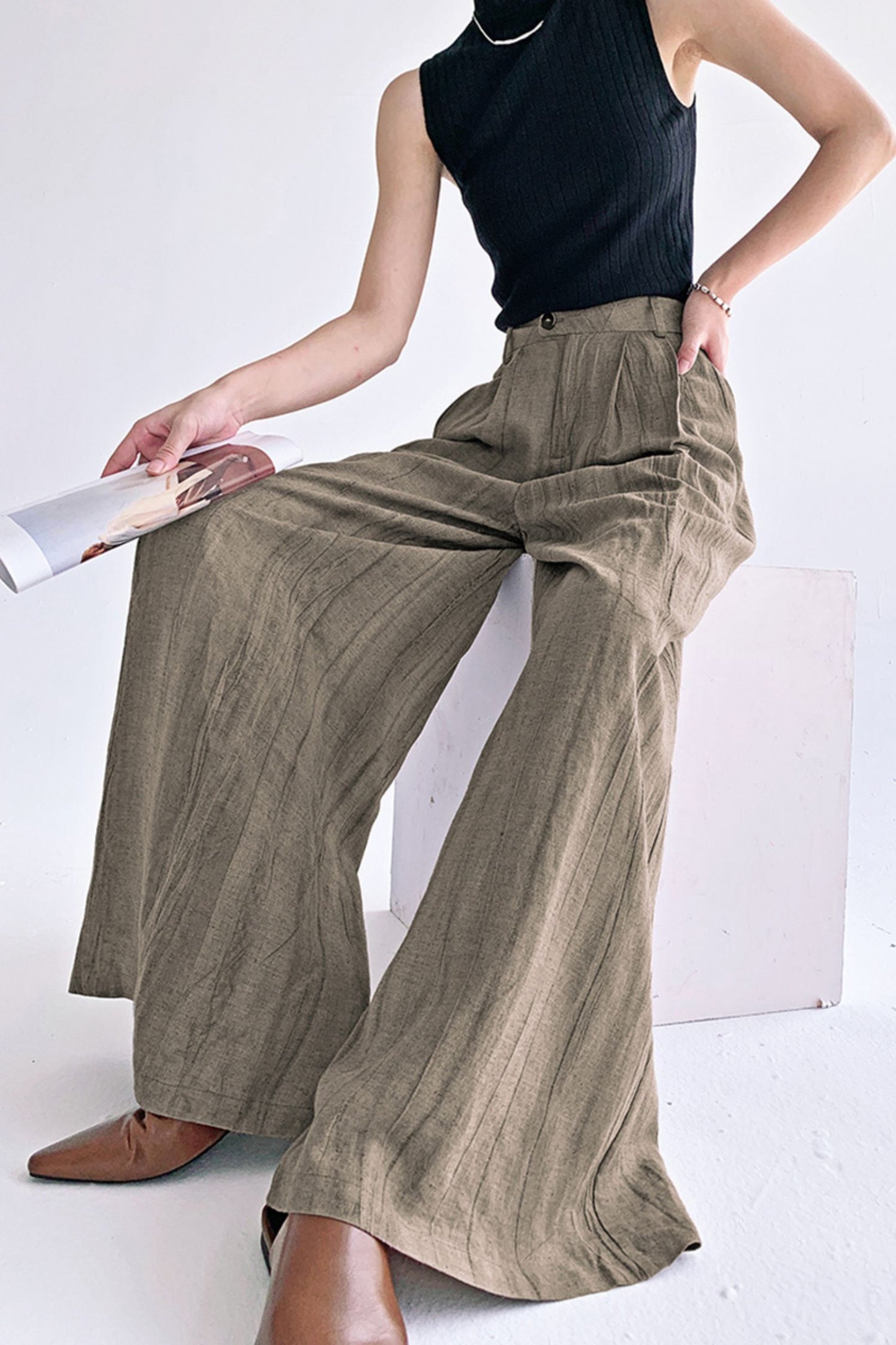 Cotton linen high-waisted loose leisure pants L0609