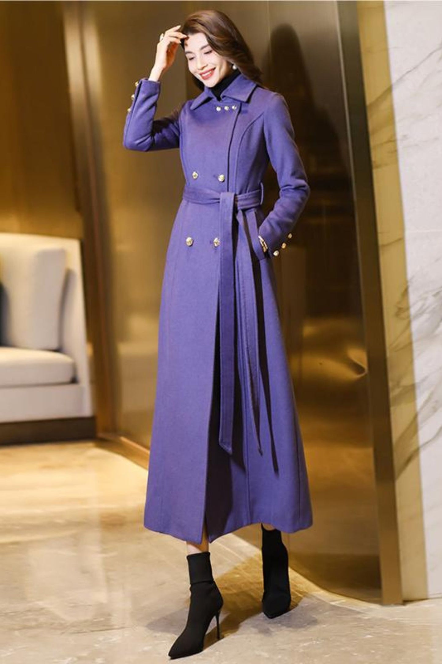 Women's Medium-length Purple coat C3772