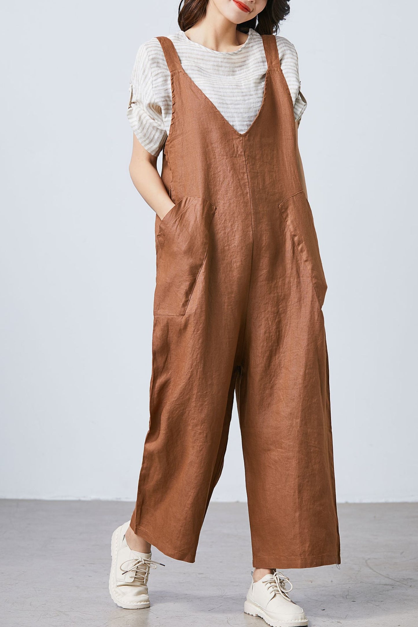 Loose Linen jumpsuit, womens linen overall C1695