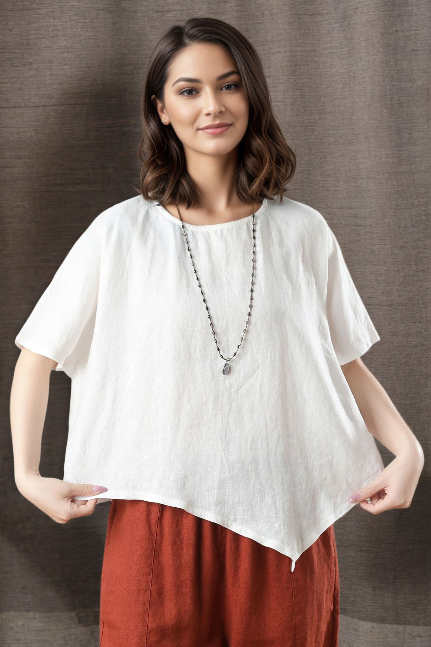Women's Asymmetrical Linen Tops C4847