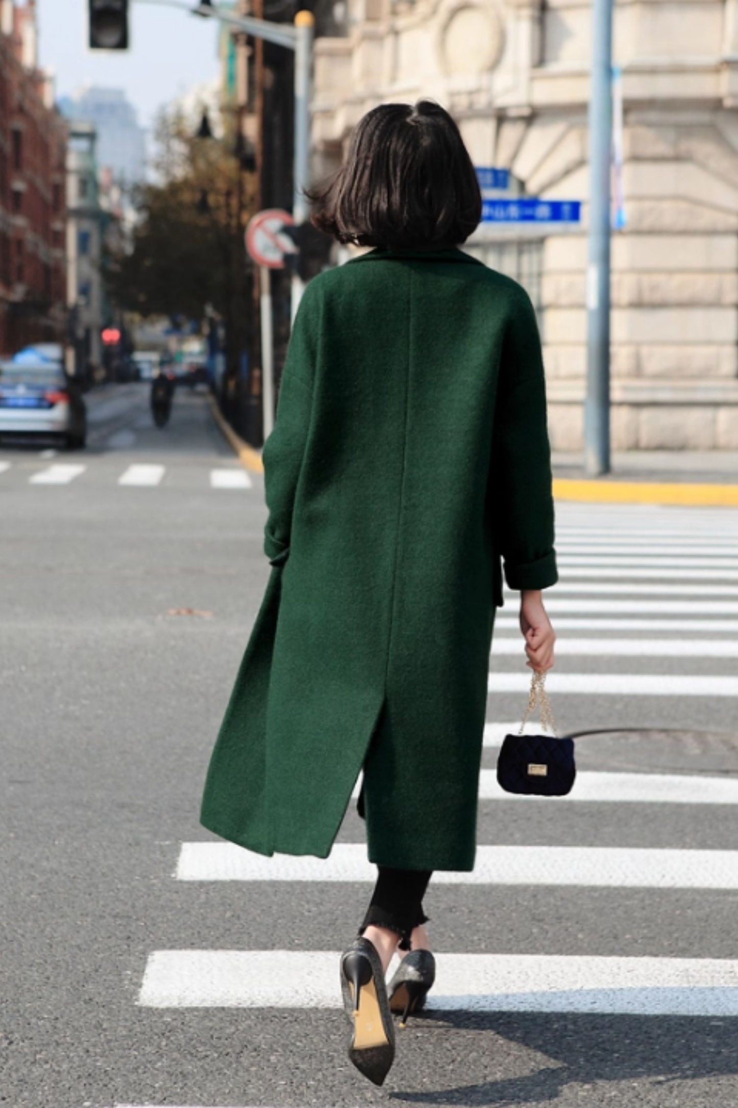 Double breasted long trench wool coat C5165